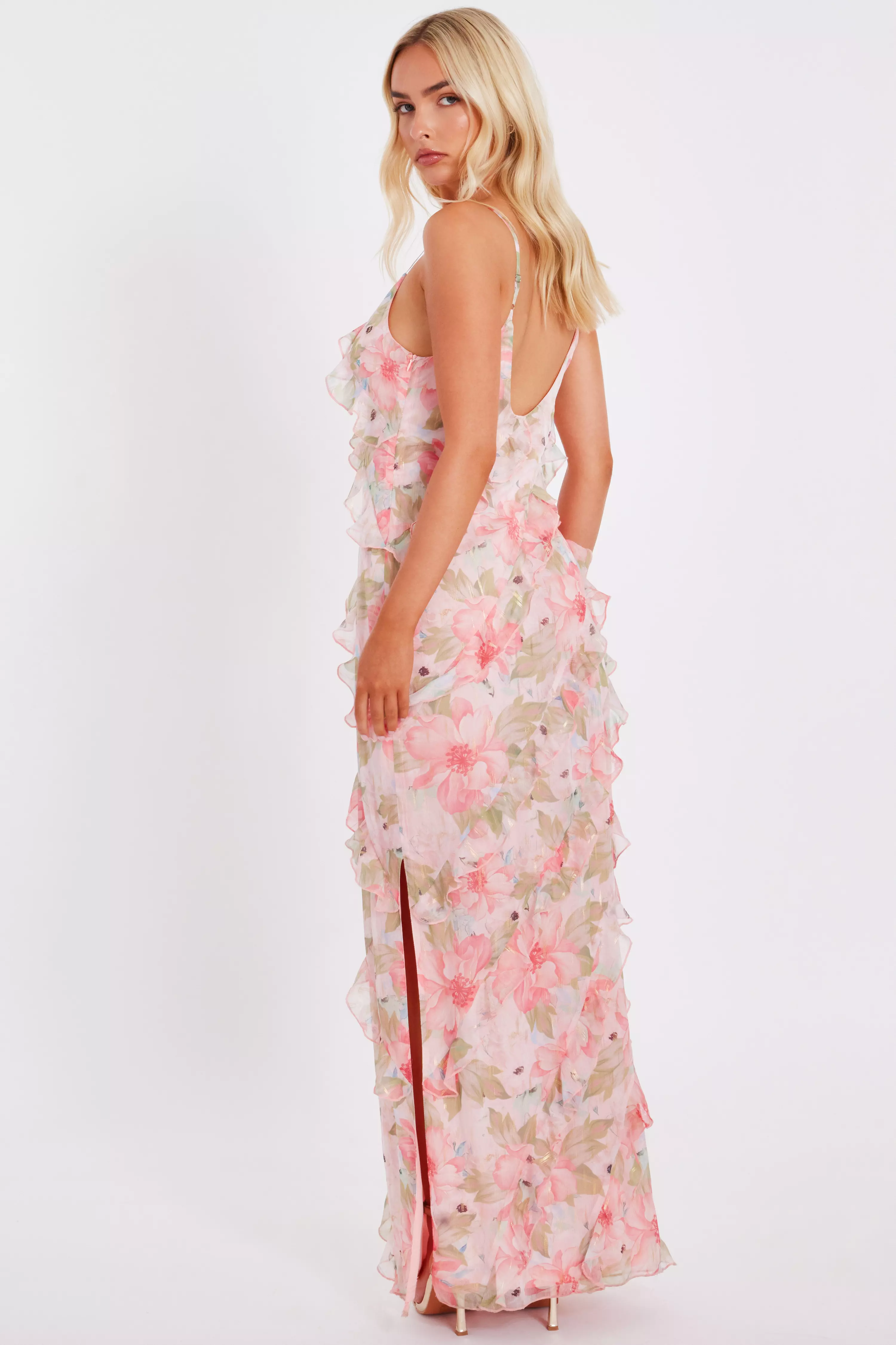 Coral Chiffon Floral Maxi Dress