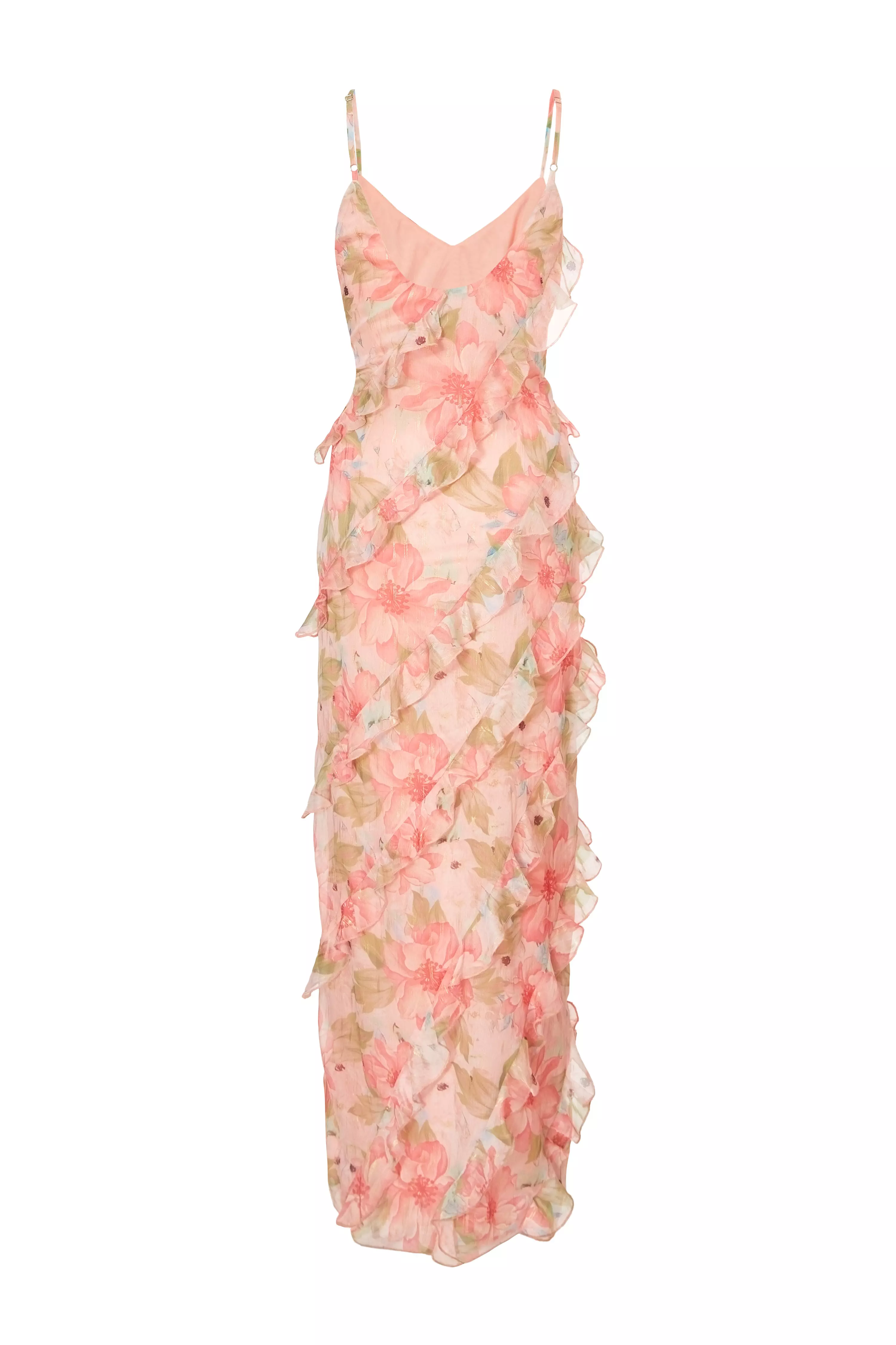 Coral Chiffon Floral Maxi Dress
