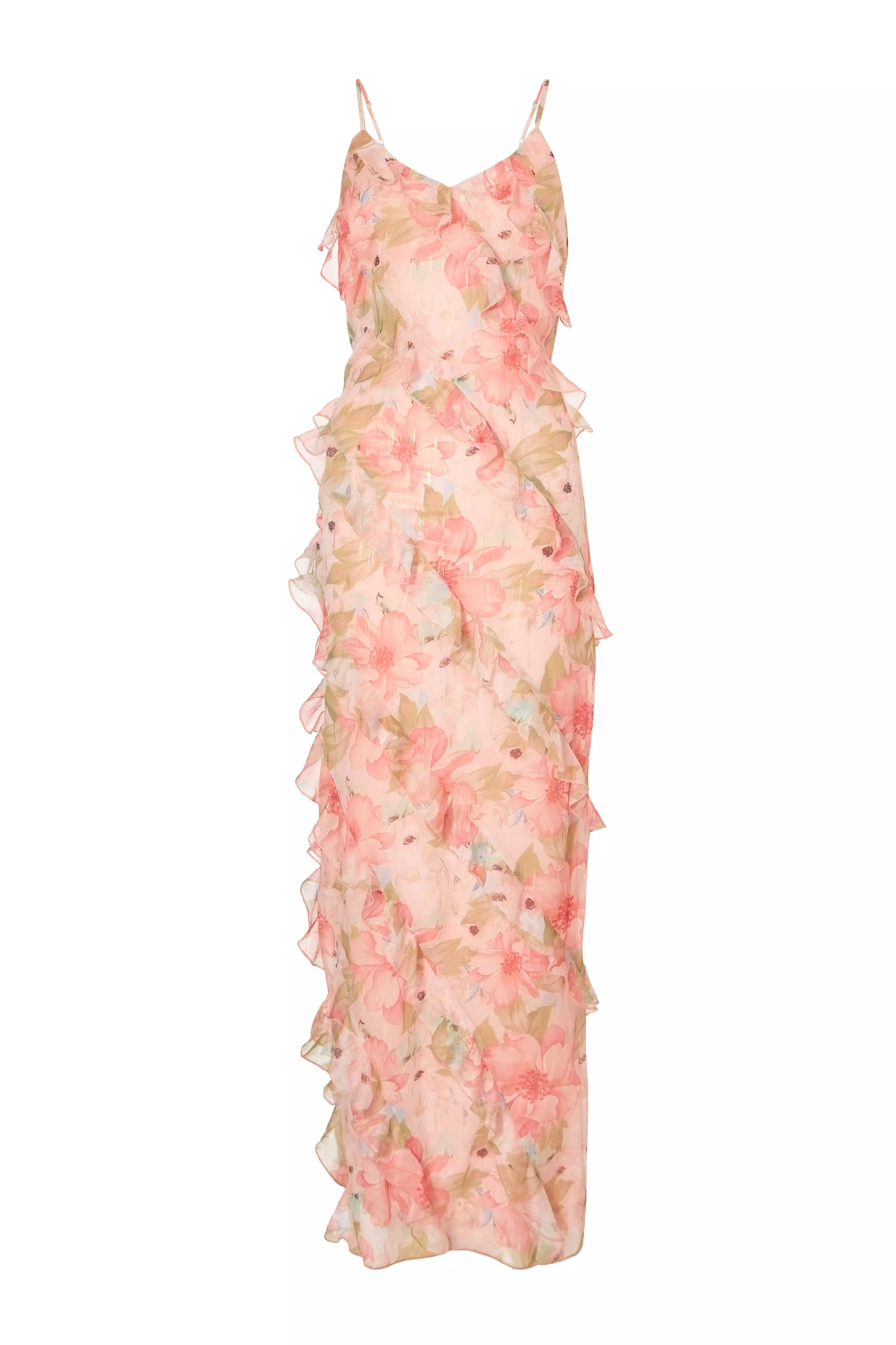 Coral Chiffon Floral Maxi Dress