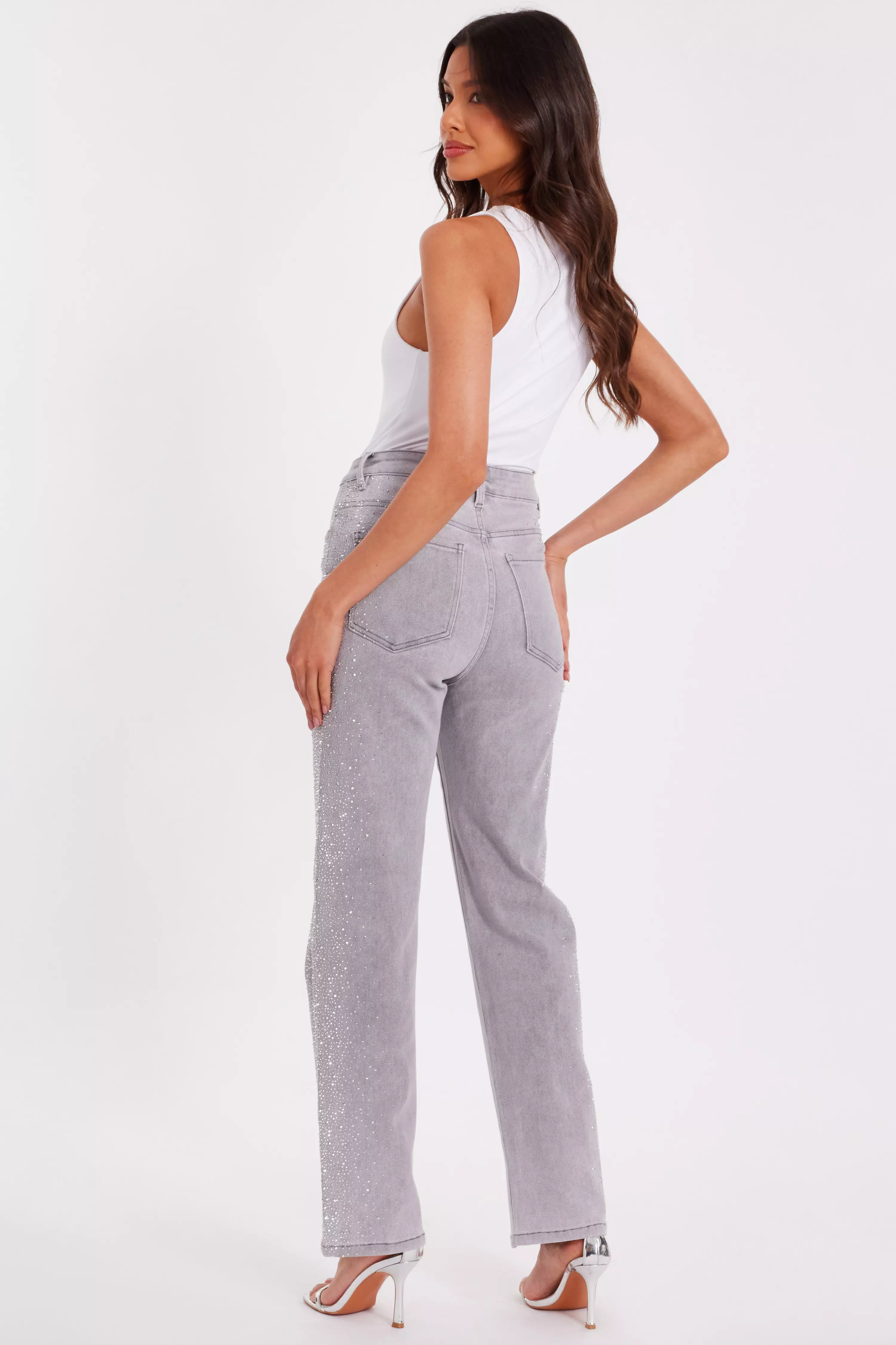 Grey Denim Diamante Jeans