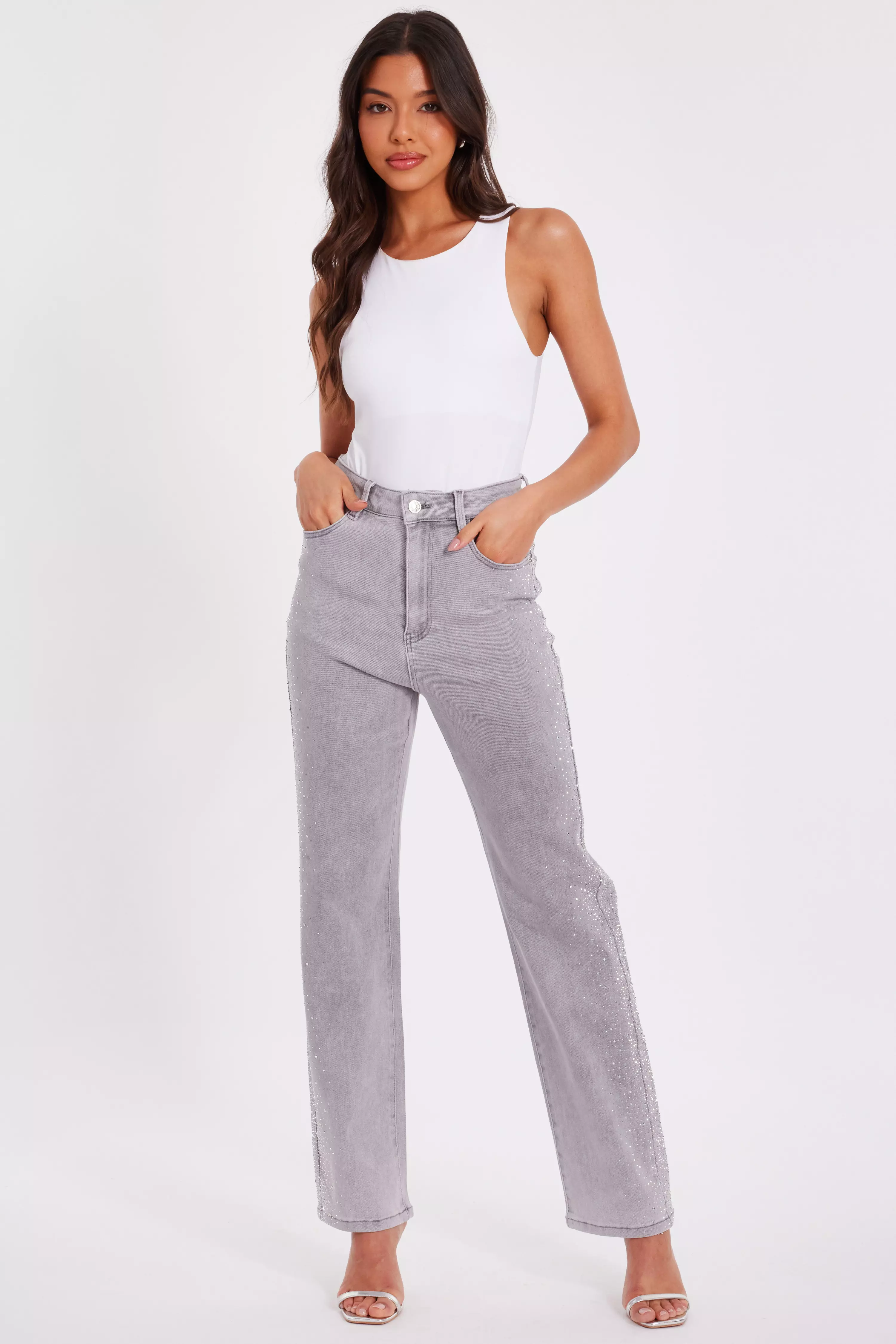 Grey Denim Diamante Jeans