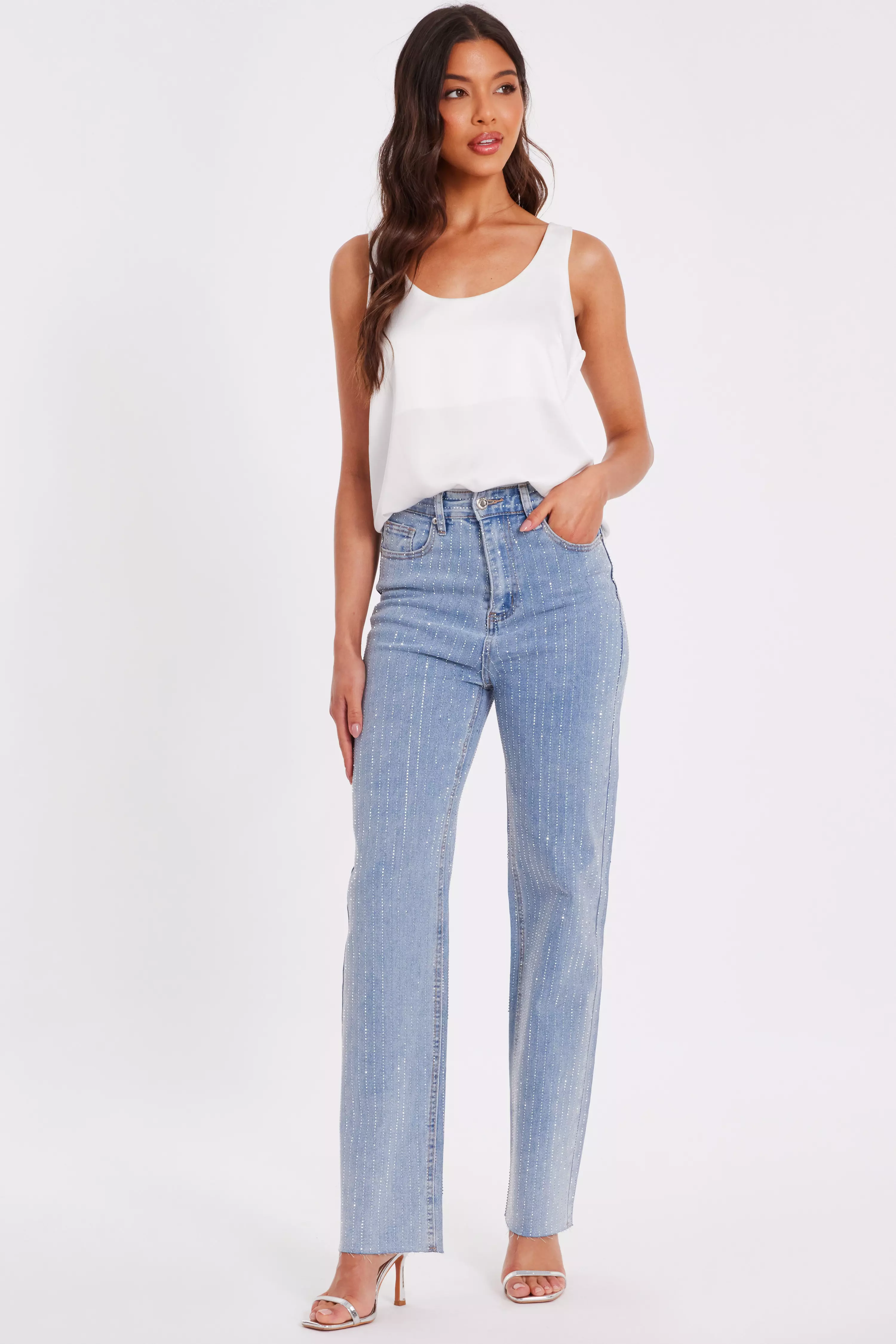Denim Diamante Stripe Jeans