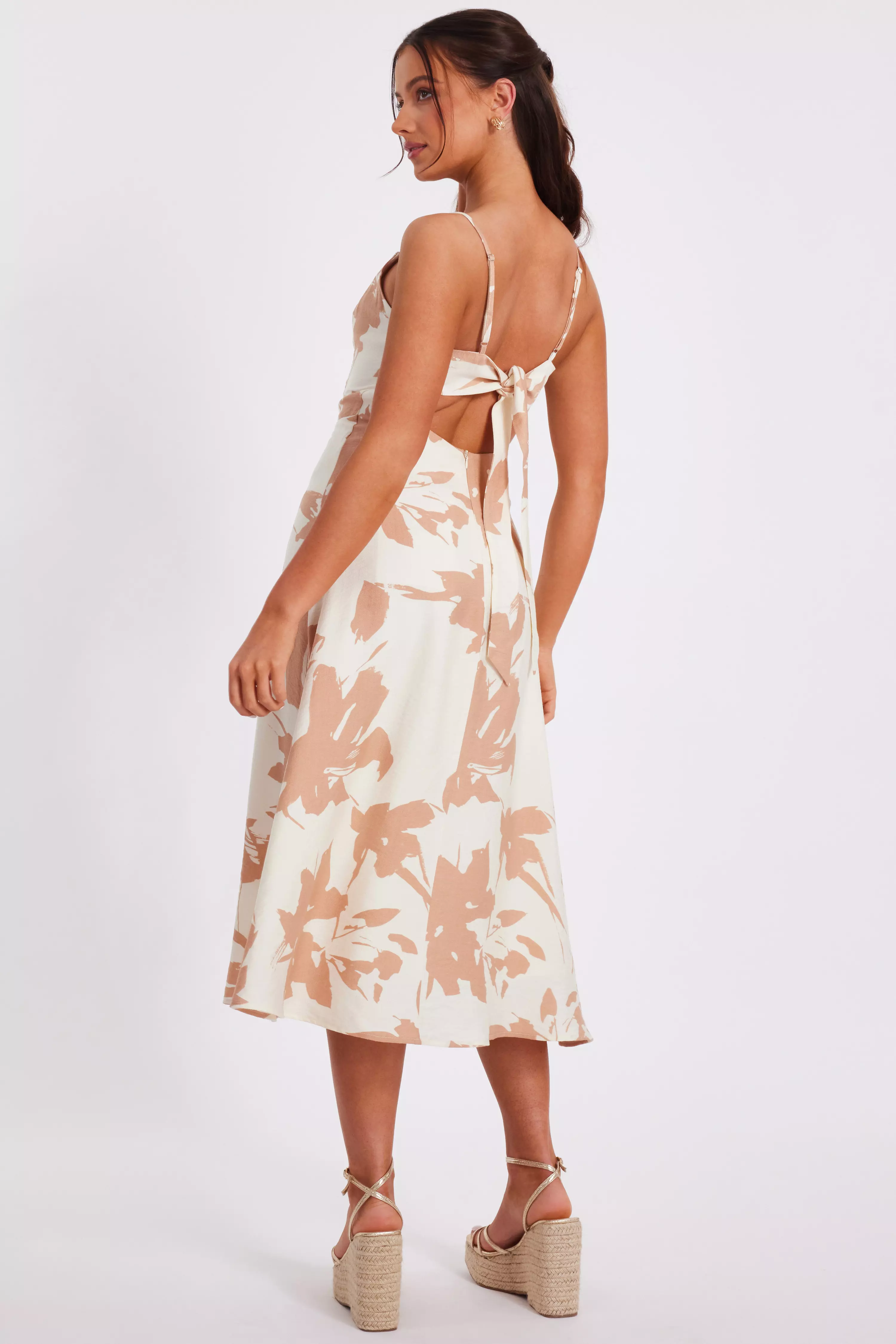 Petite Cream Floral Print Midi Dress