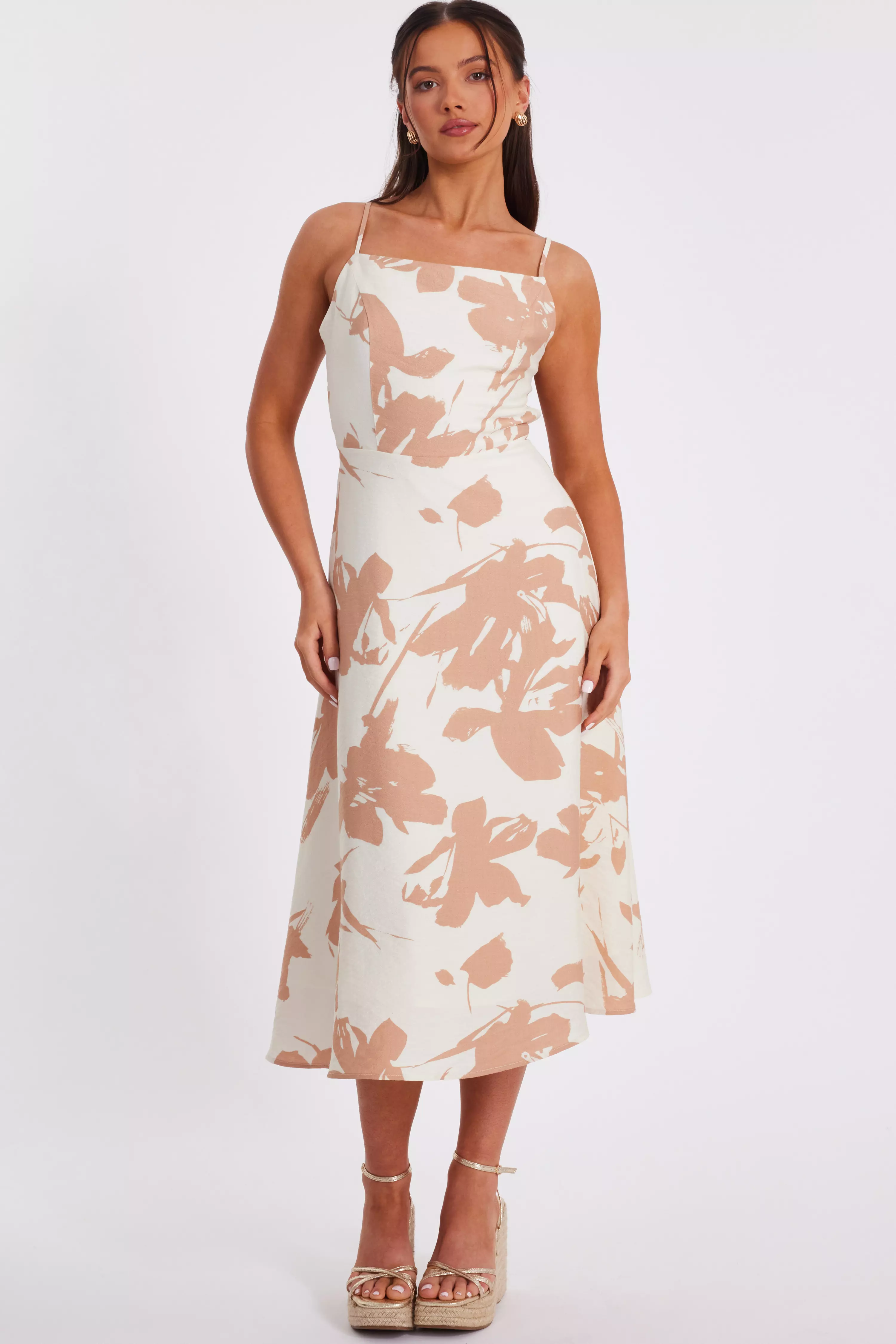 Petite Cream Floral Print Midi Dress