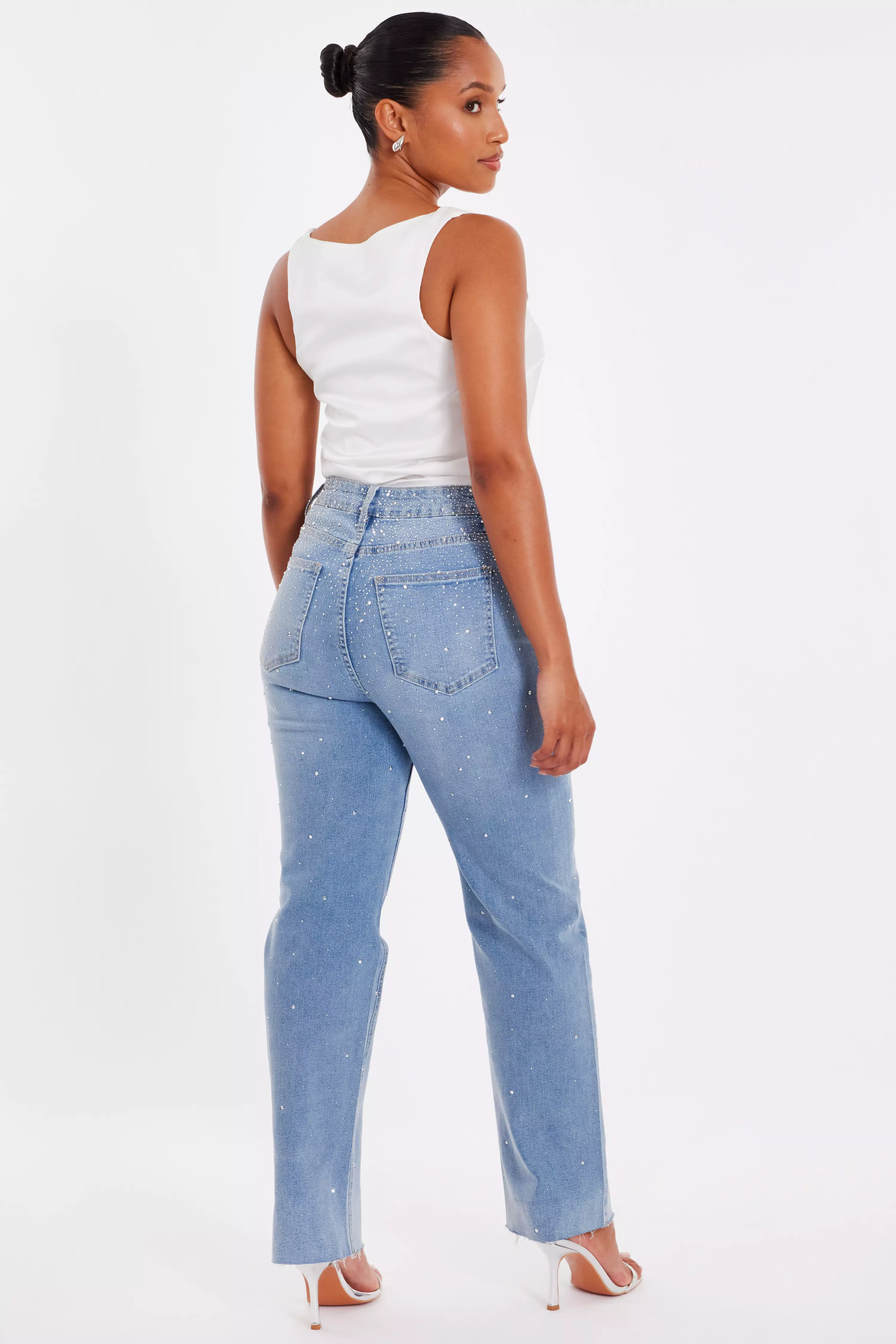Petite Light Denim Embellished Jeans