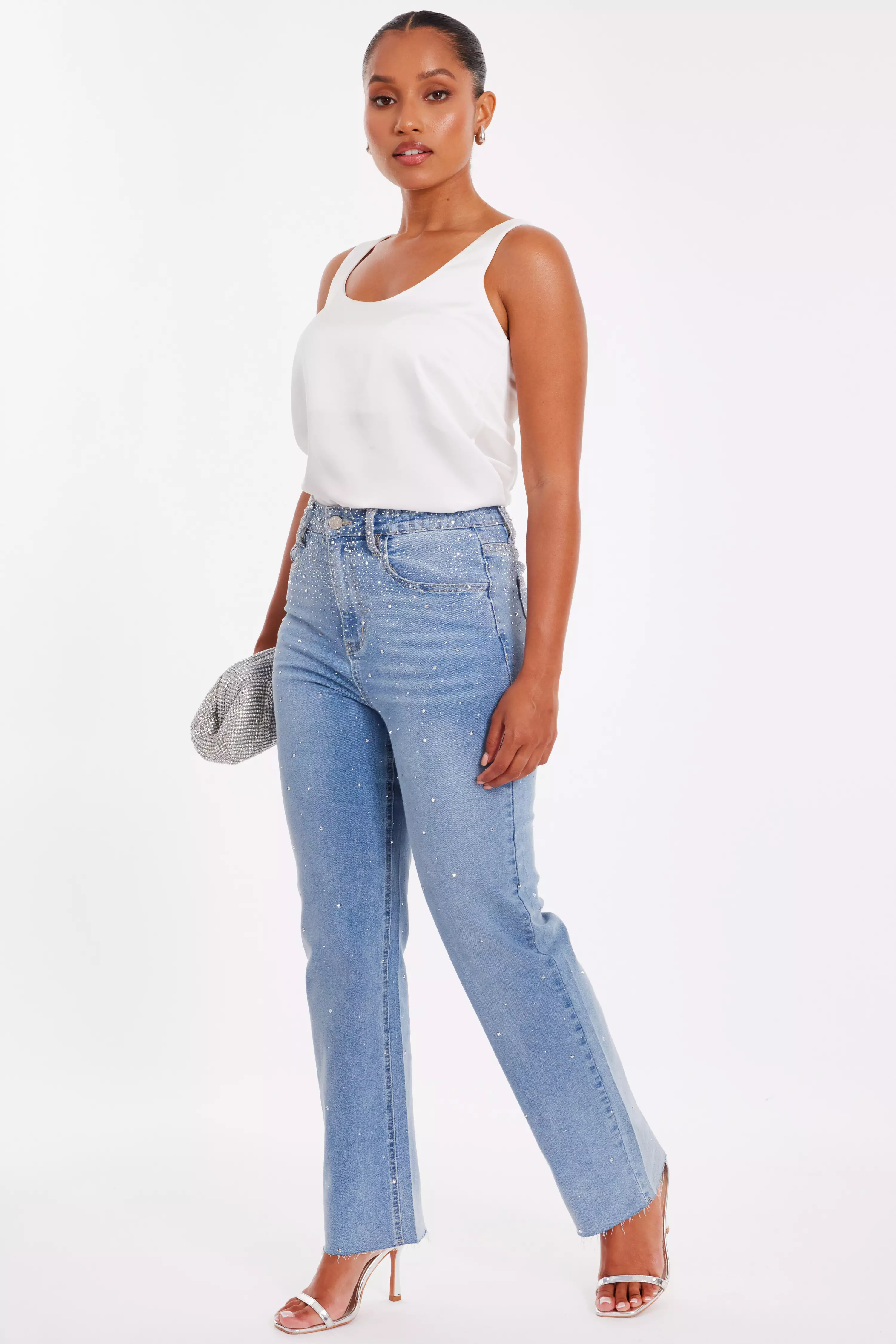 Petite Light Denim Embellished Jeans