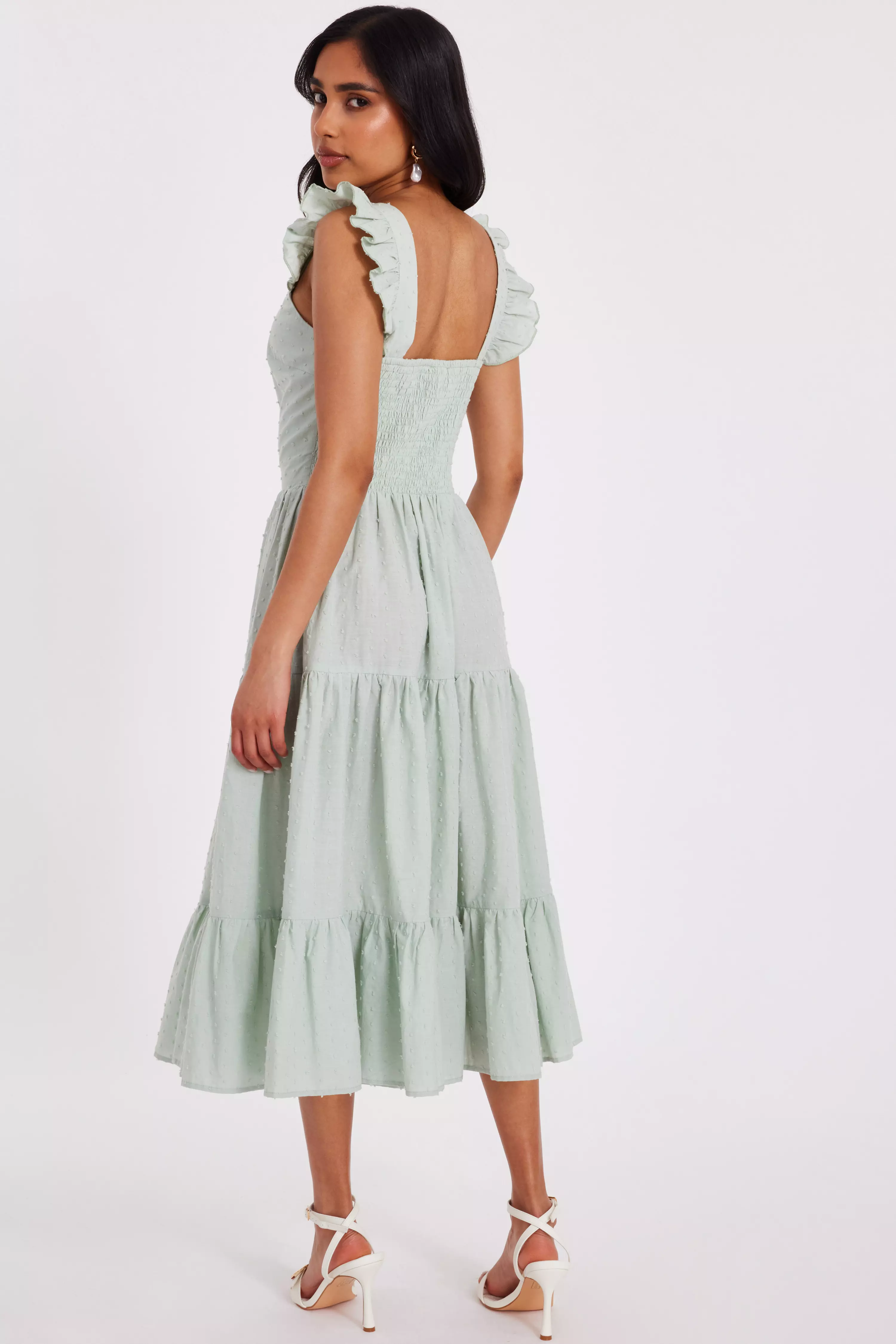 Petite Sage Tiered Midi Dress