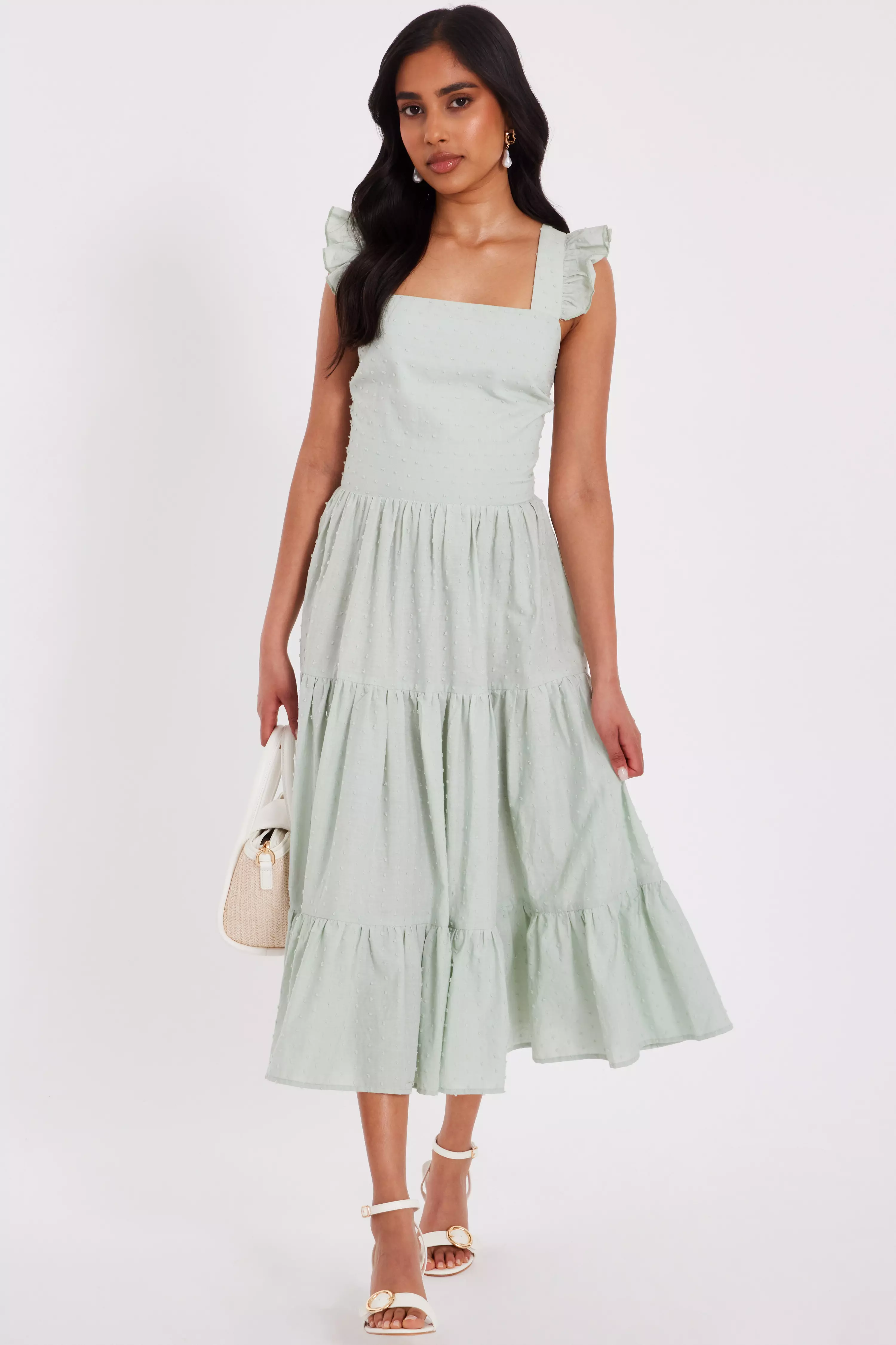 Petite Sage Tiered Midi Dress