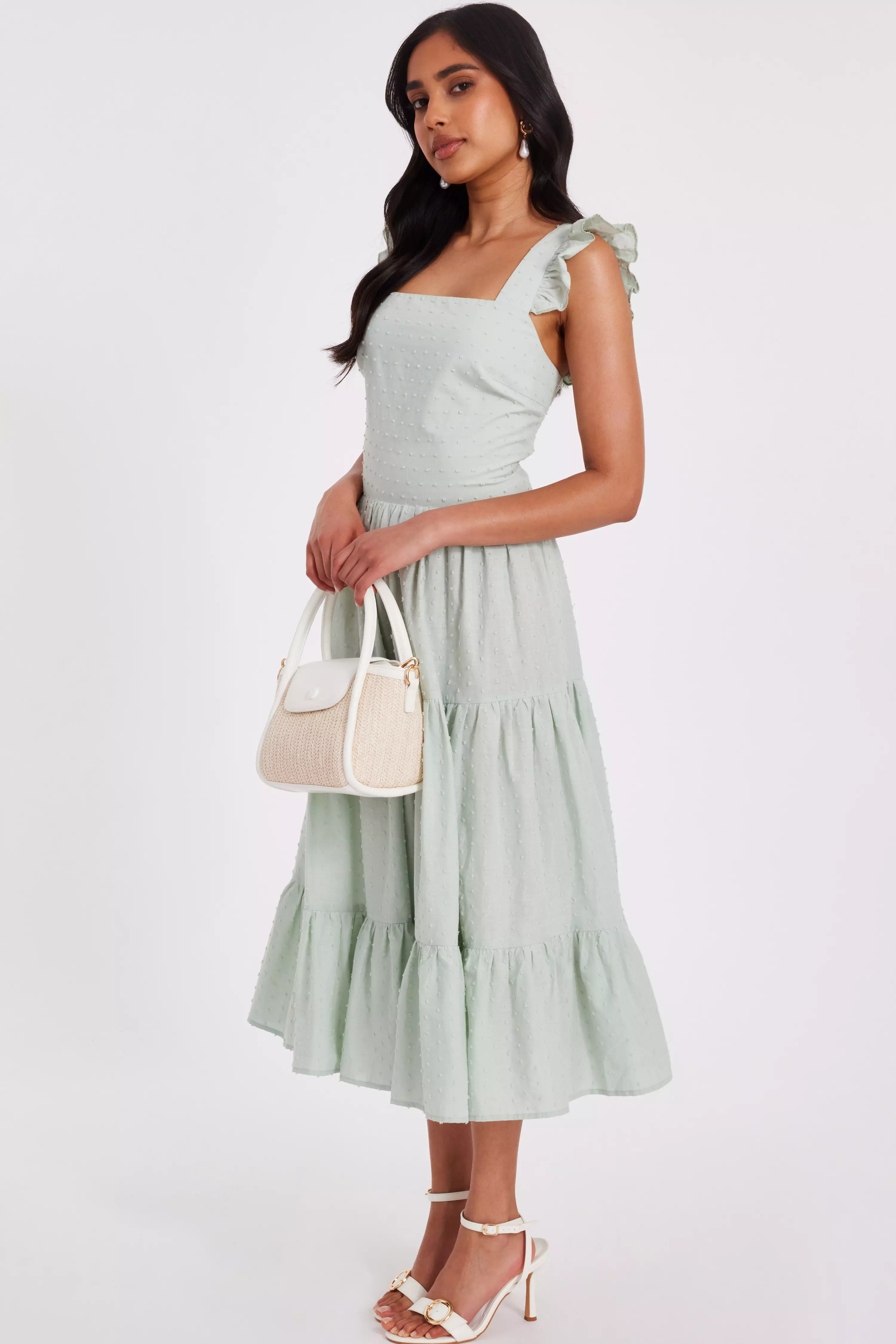 Petite Sage Tiered Midi Dress