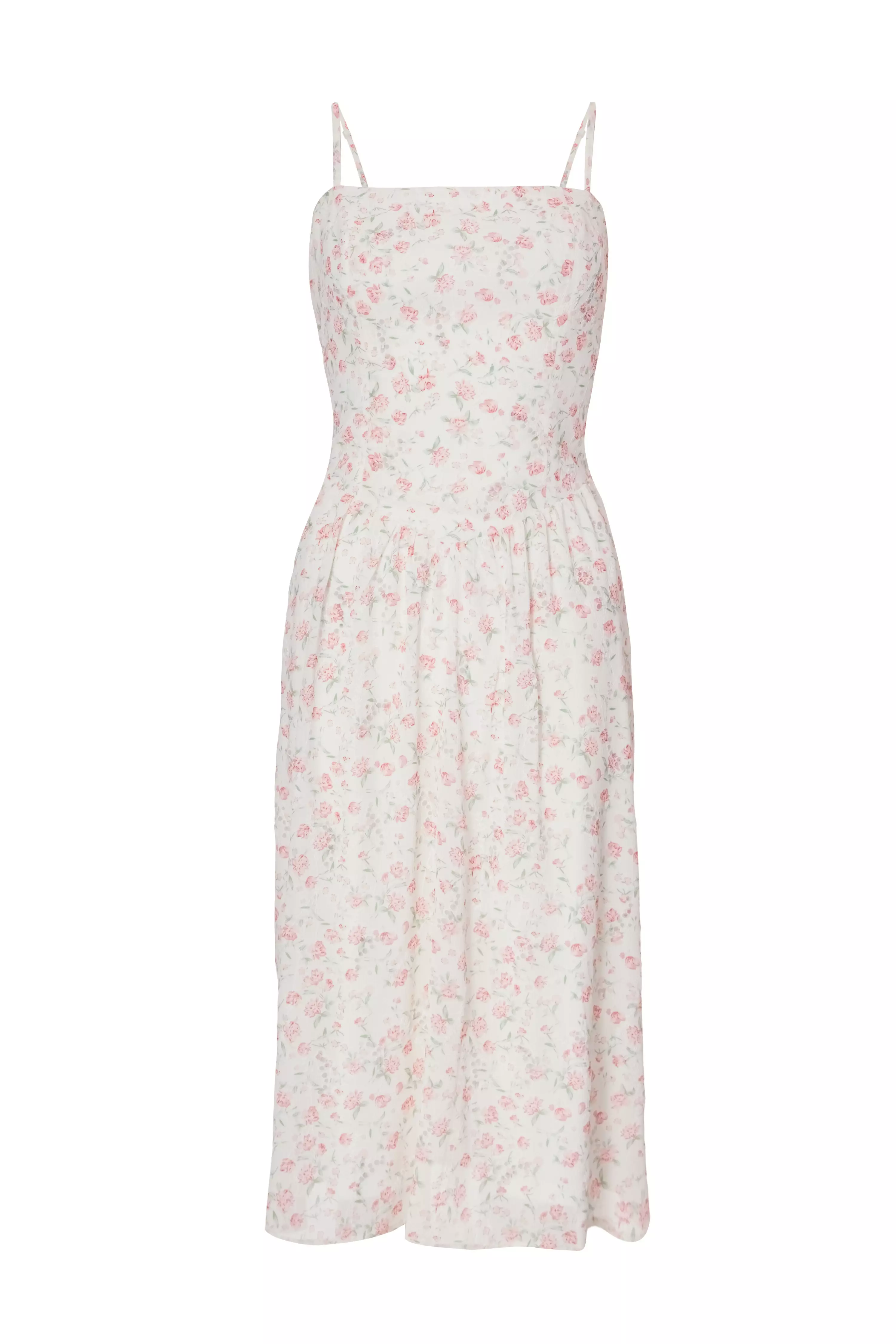Petite White Floral Print Midi Dress