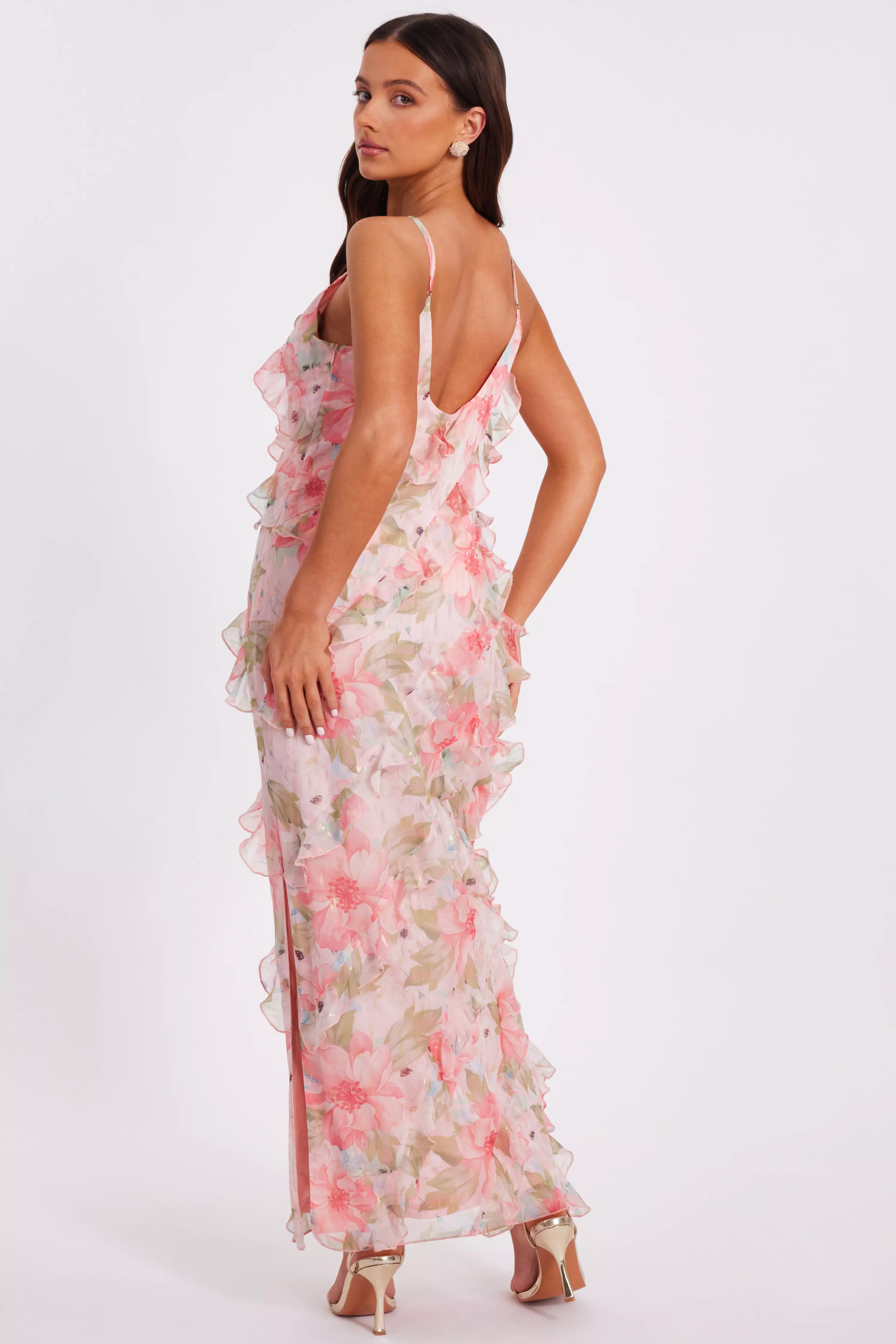 Petite Coral Chiffon Floral Maxi Dress