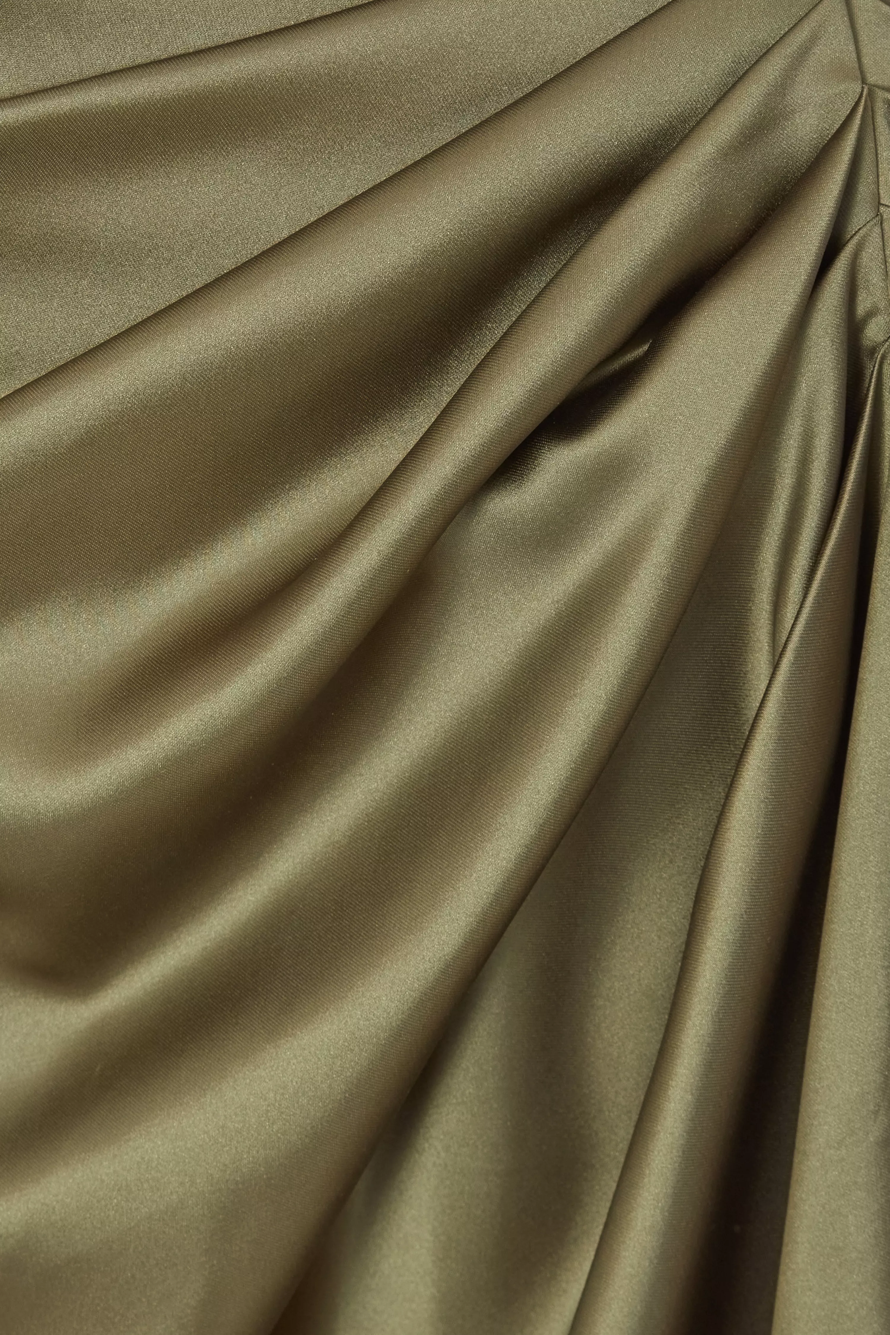 Petite Khaki Satin Ruched Midi Dress