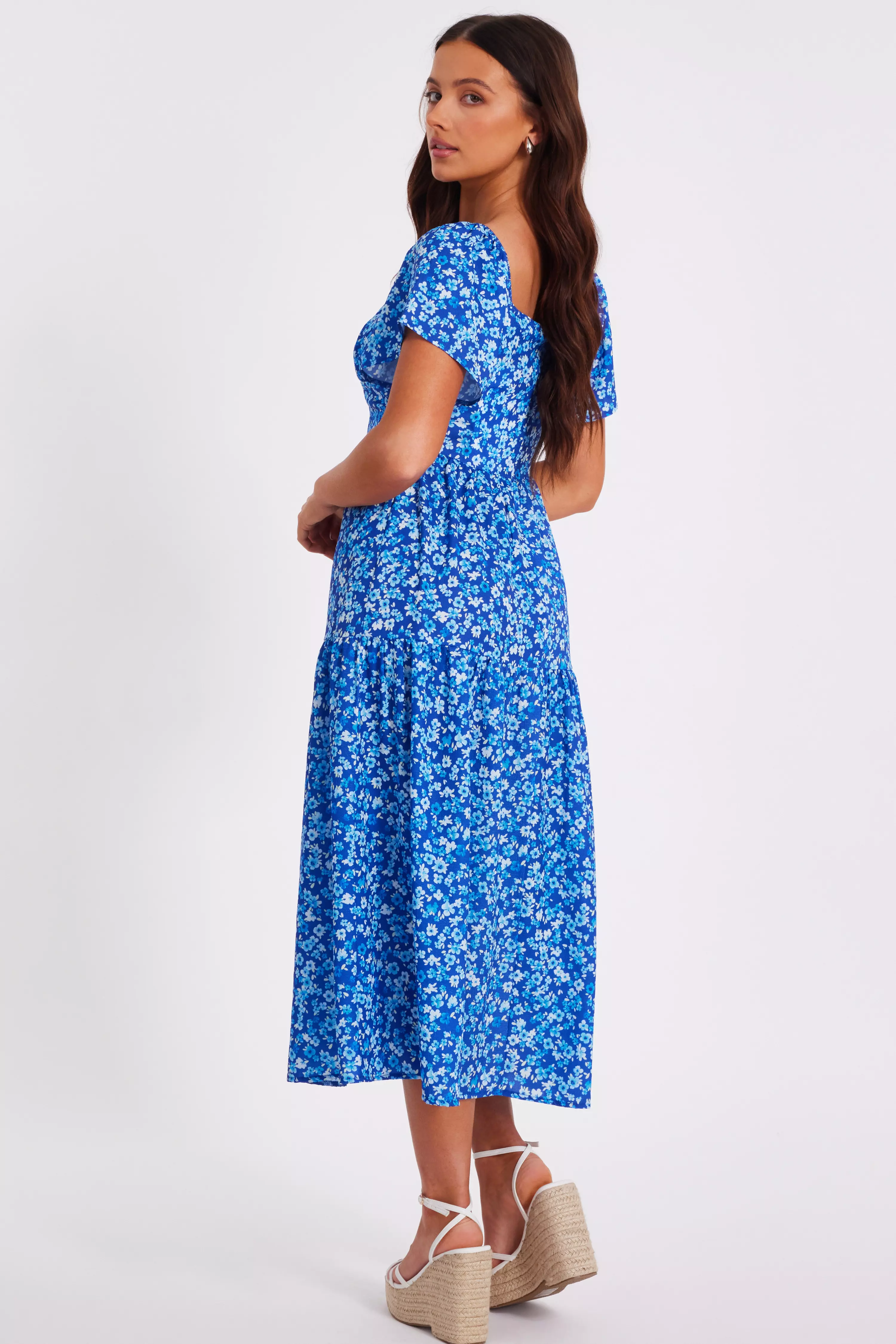 Petite Blue Floral Print Midi Dress