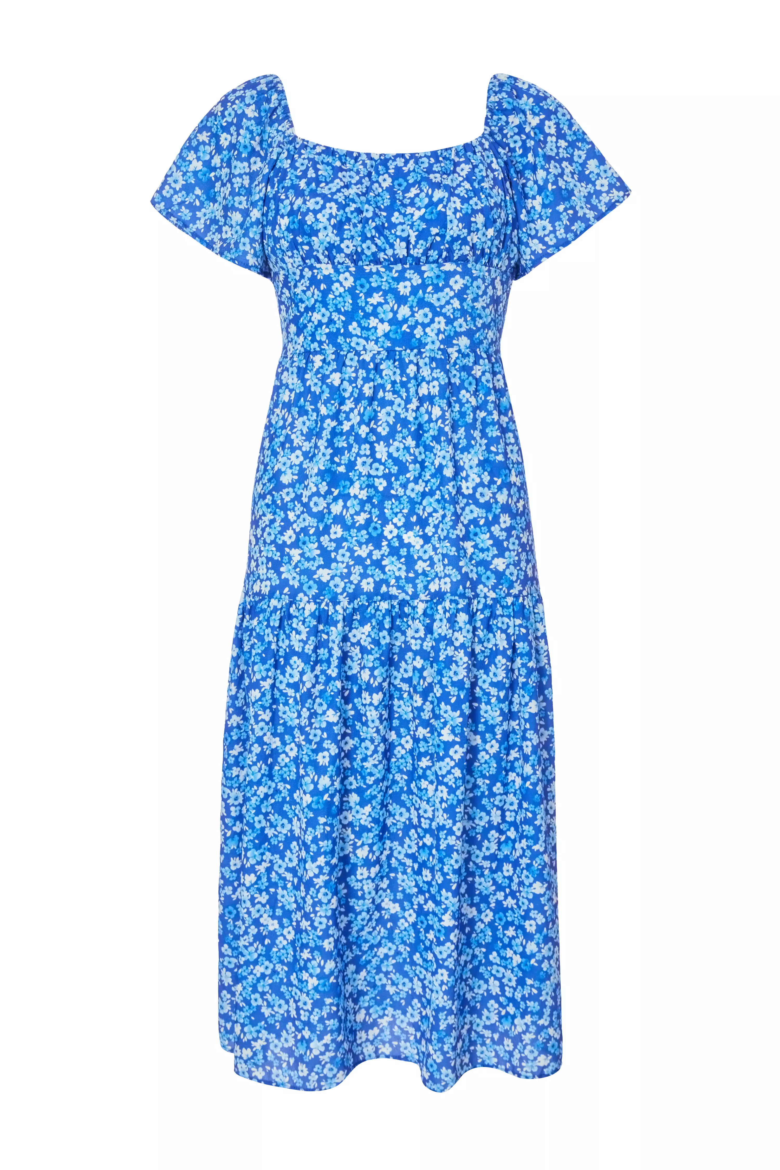 Petite Blue Floral Print Midi Dress