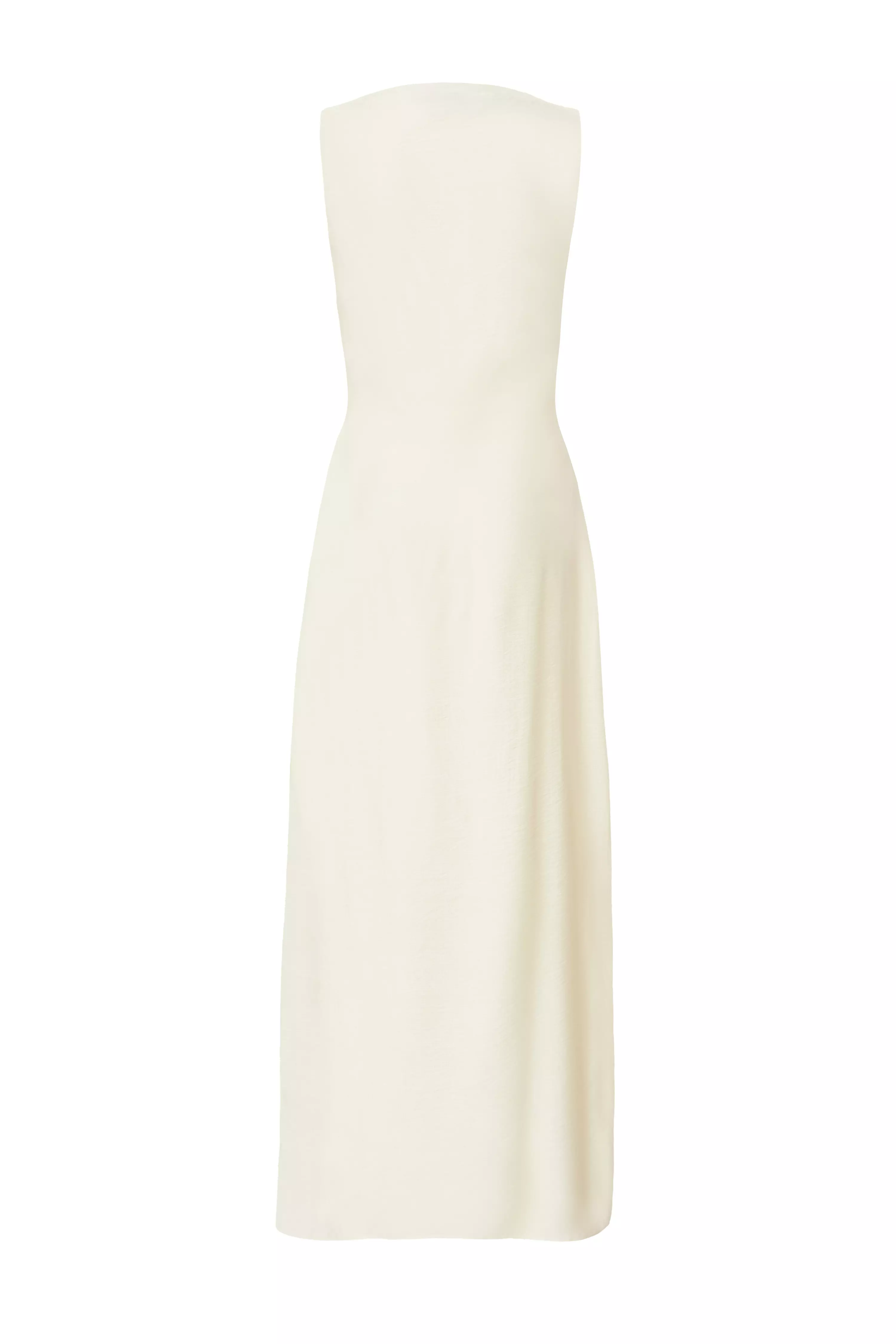 Cream Linen Embroidered Midaxi Dress