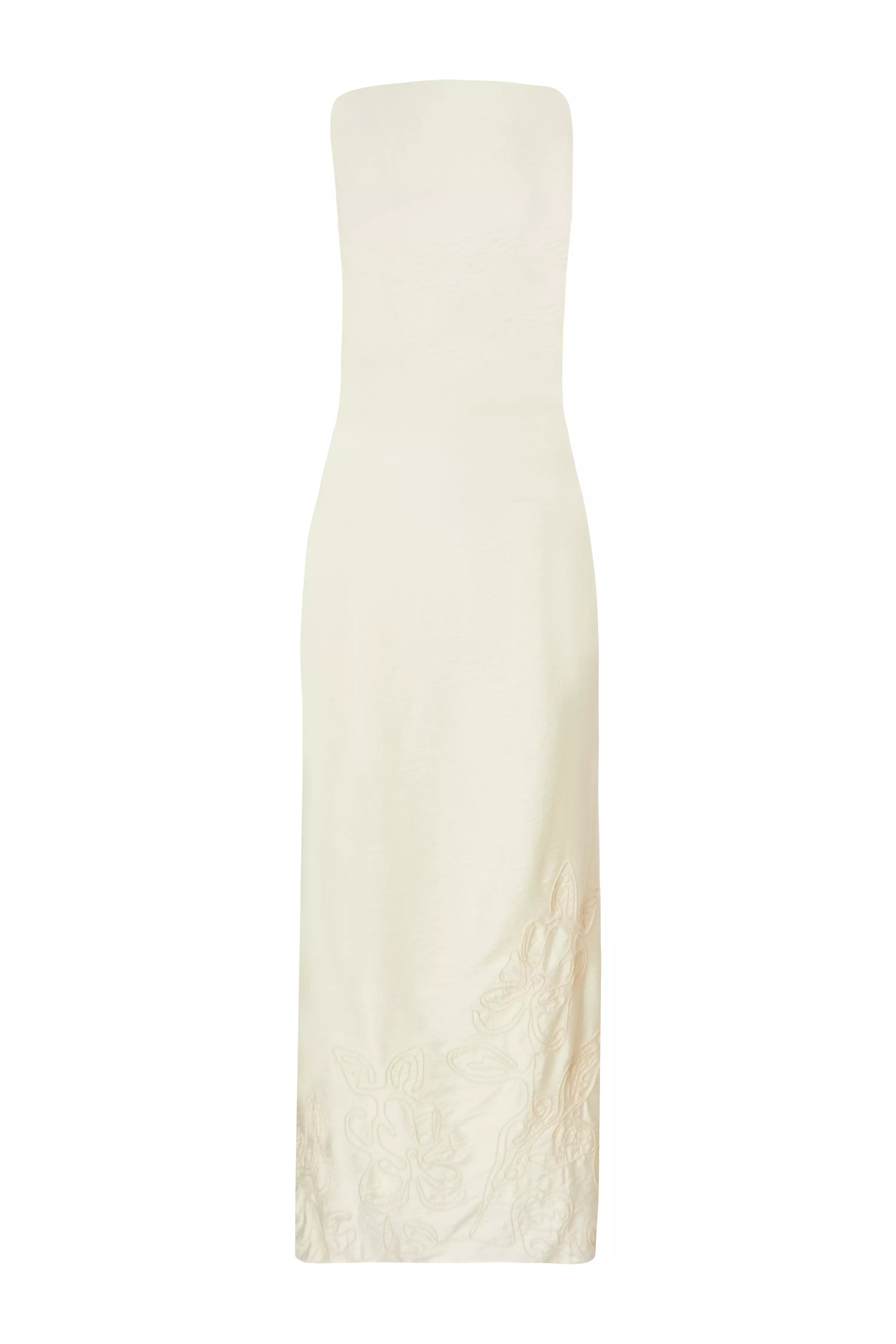 Cream Linen Embroidered Midaxi Dress