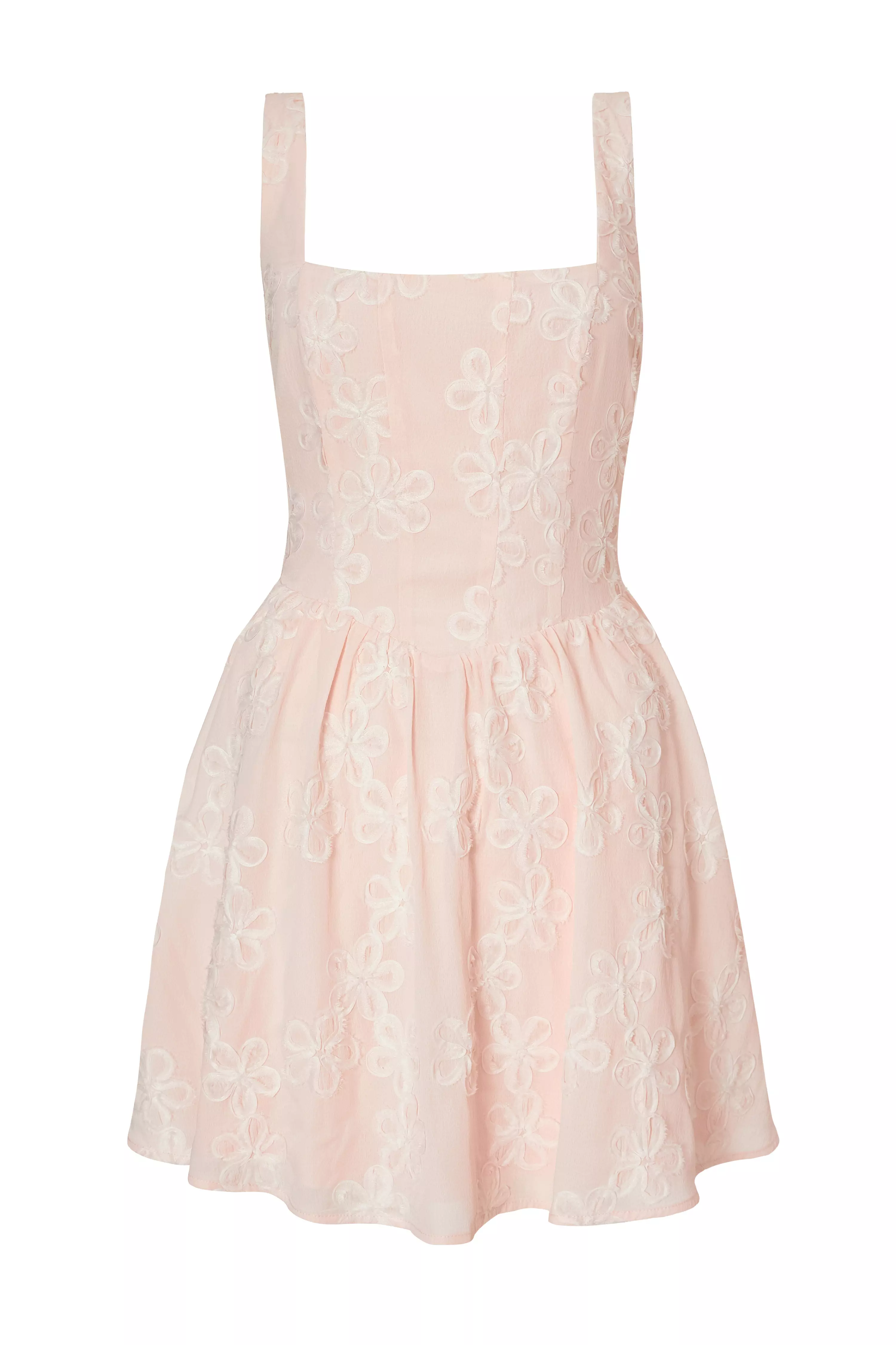 Pale Pink Chiffon Flower Skater Dress
