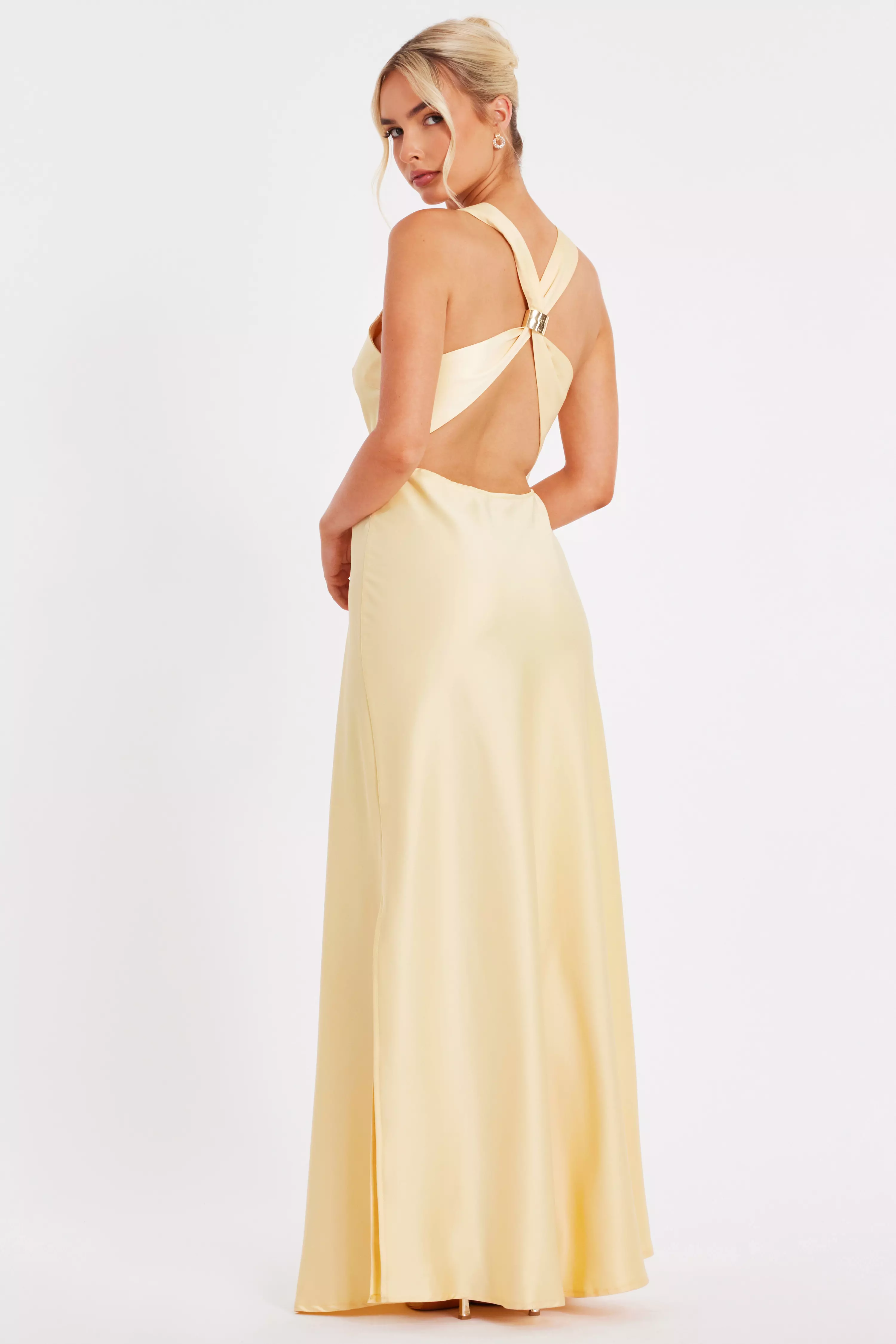Light Yellow Satin Maxi Dress