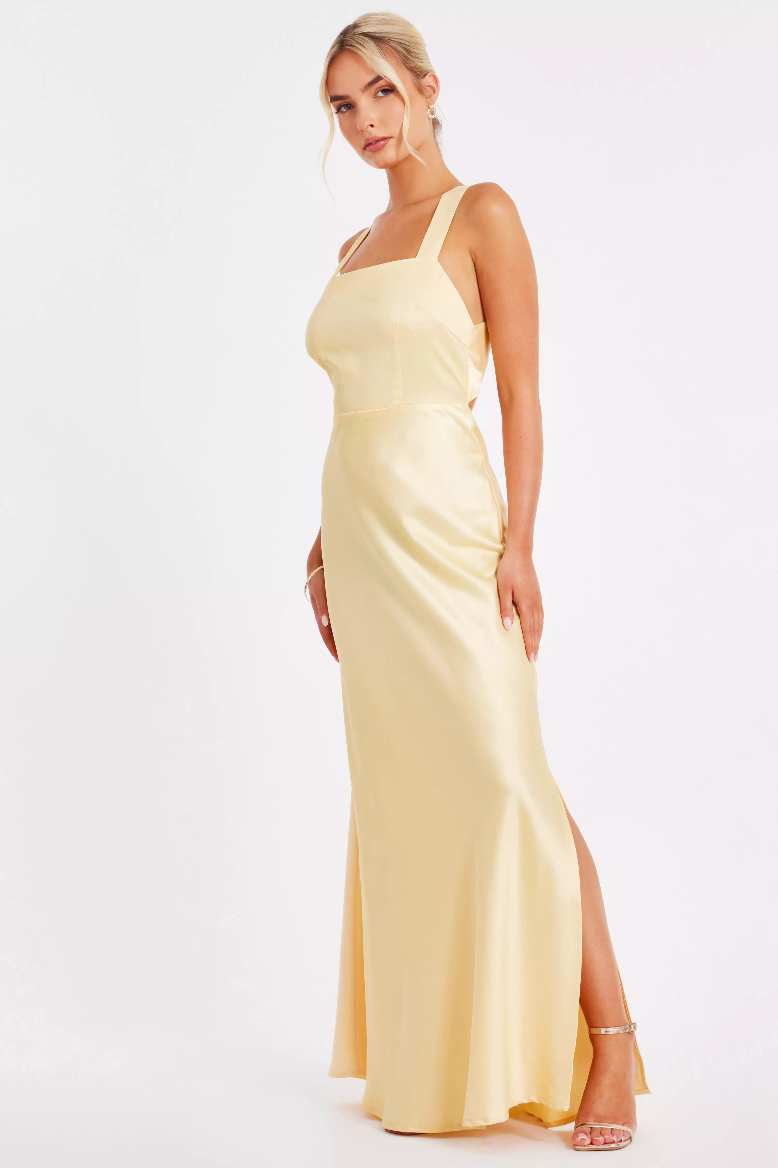 Light Yellow Satin Maxi Dress