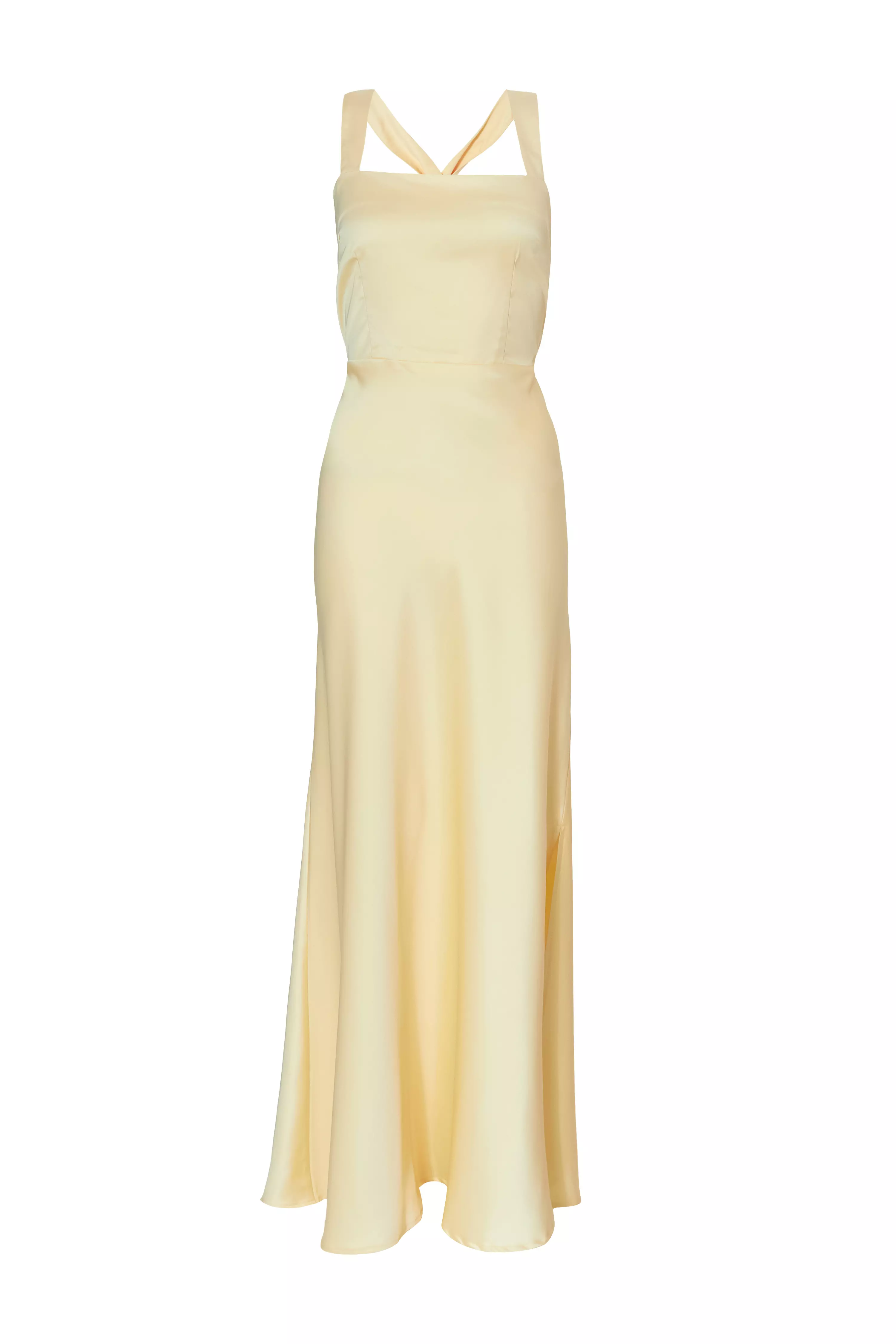 Light Yellow Satin Maxi Dress
