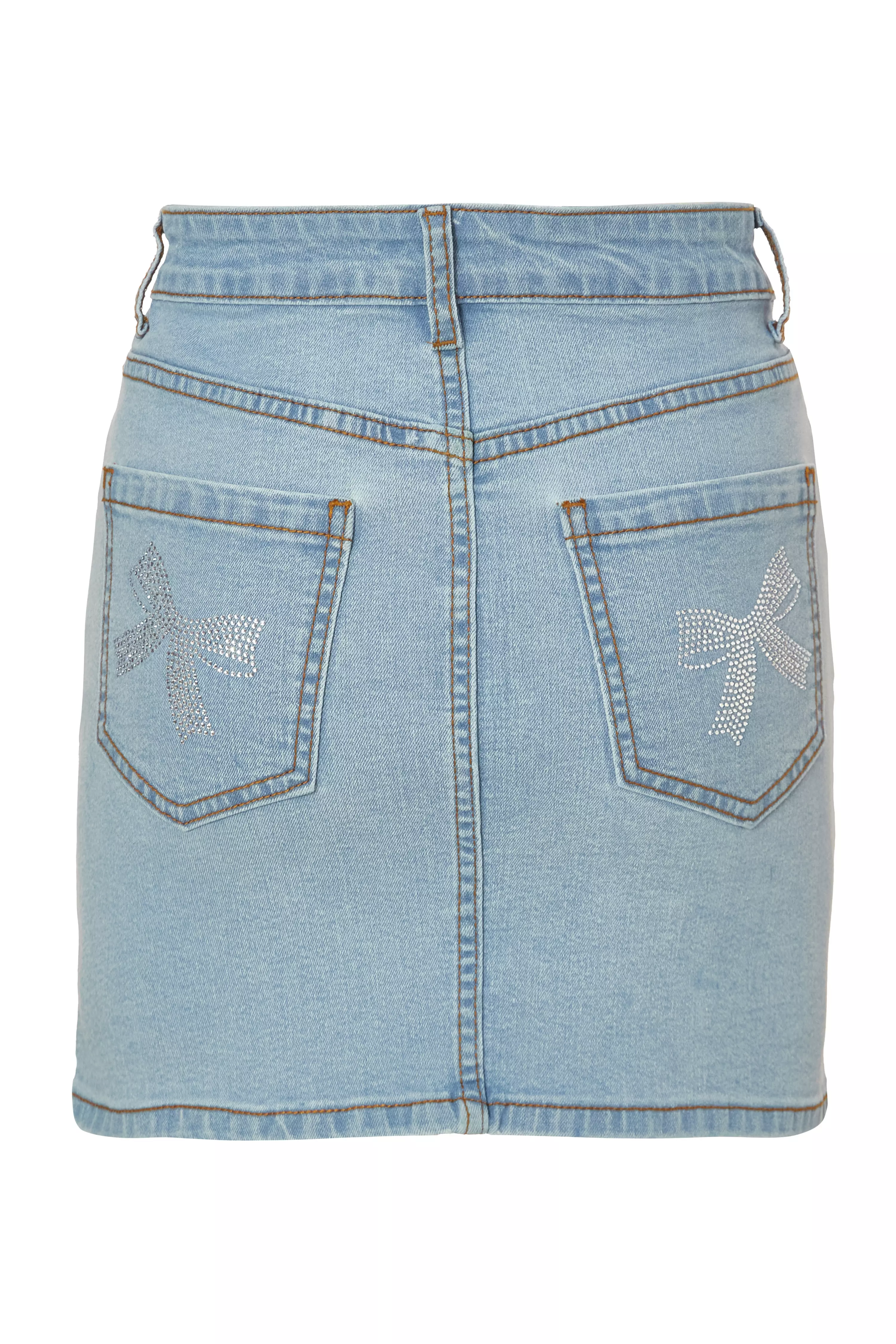 Denim Bow Embellished Skirt