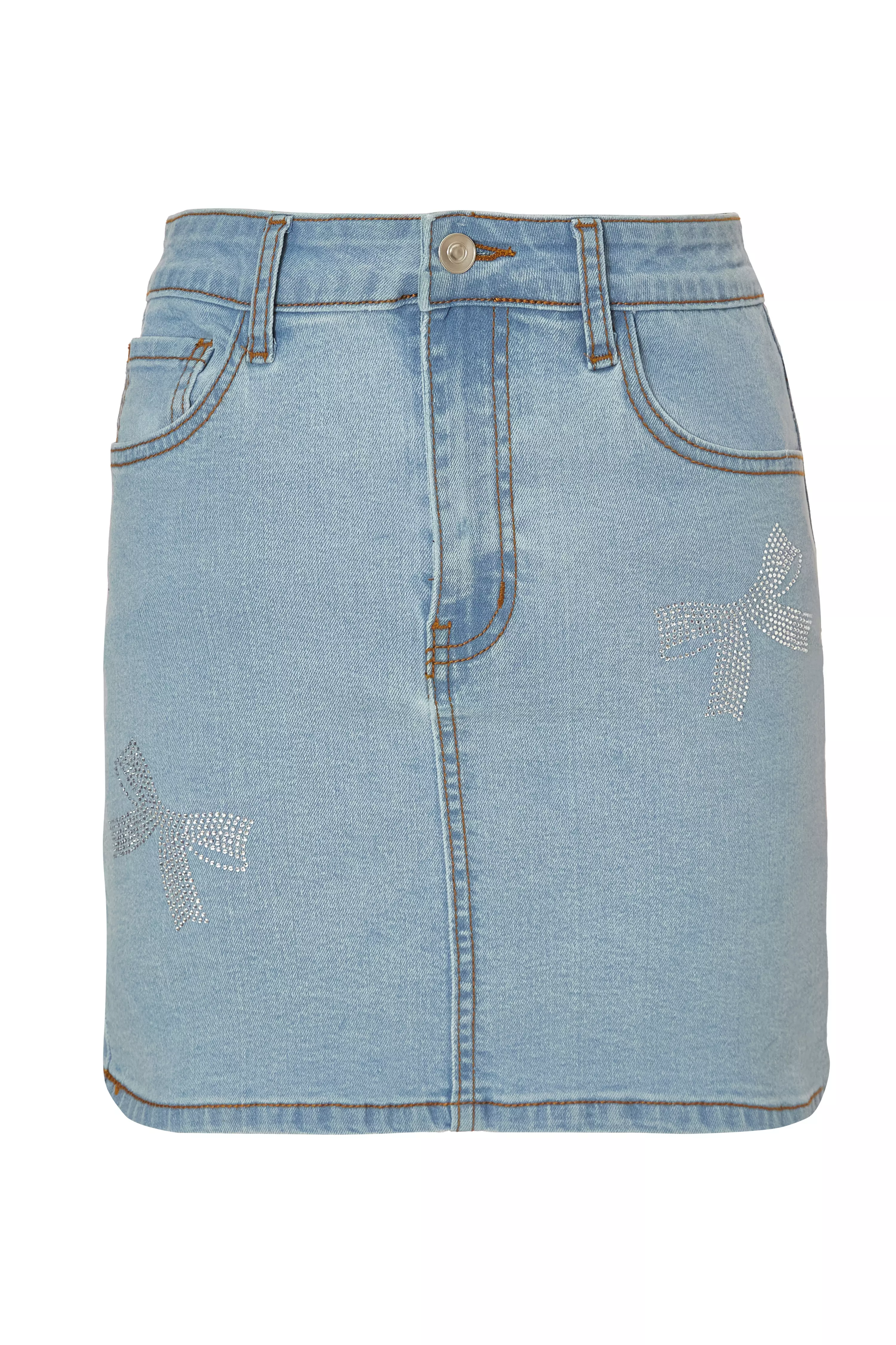Denim Bow Embellished Skirt
