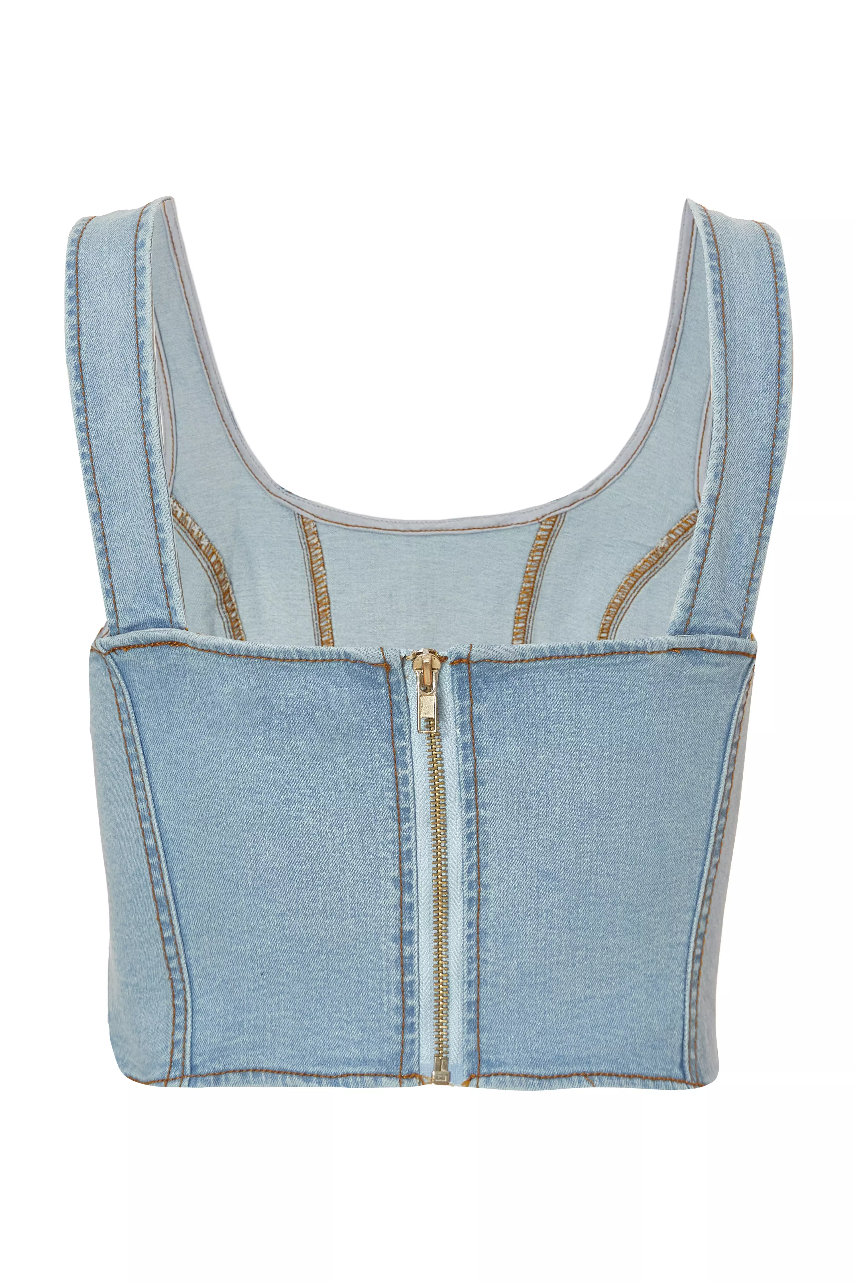 Denim Bow Embellished Crop Top