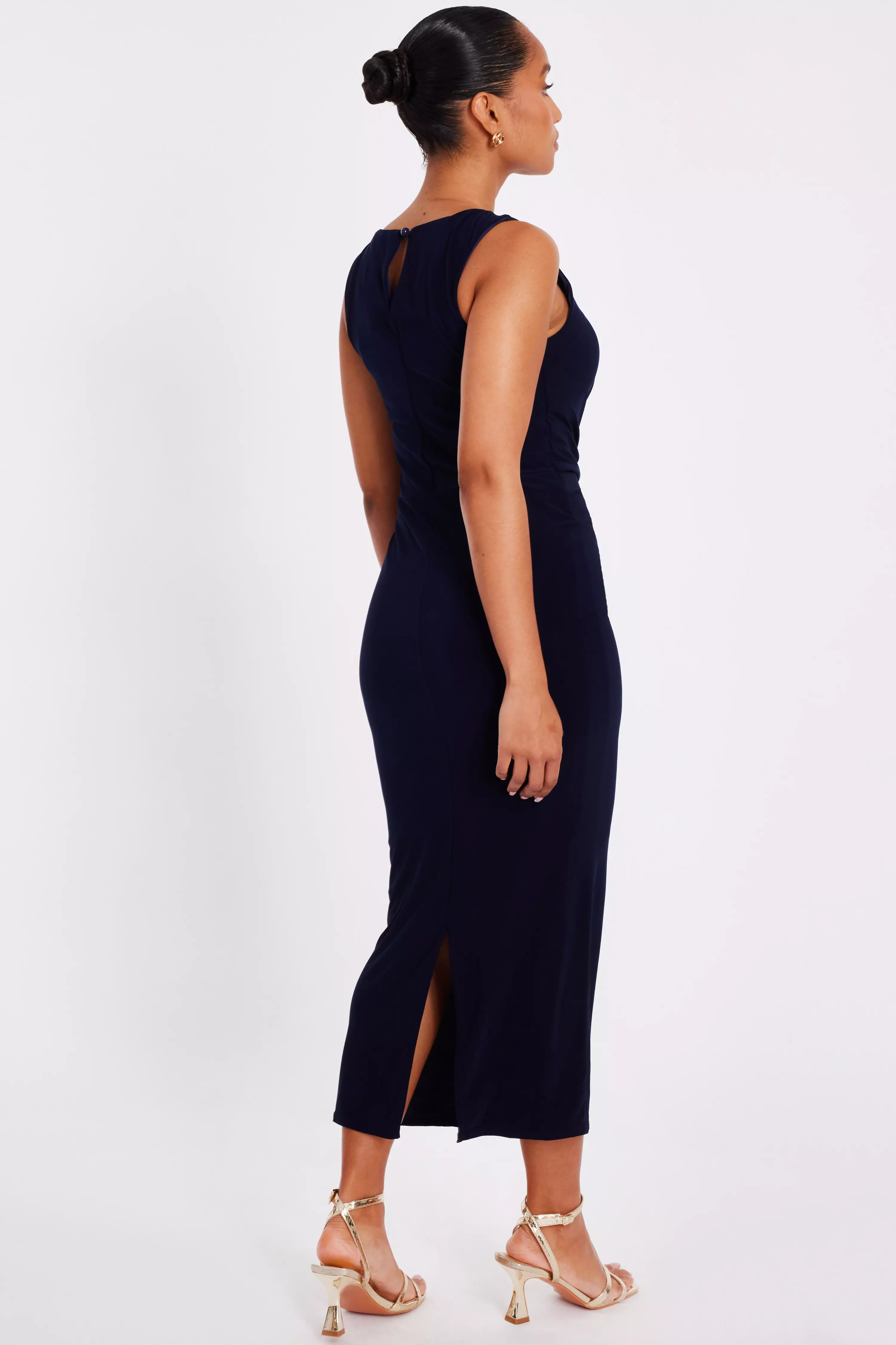 Petite Navy Buckle Detail Midi Dress
