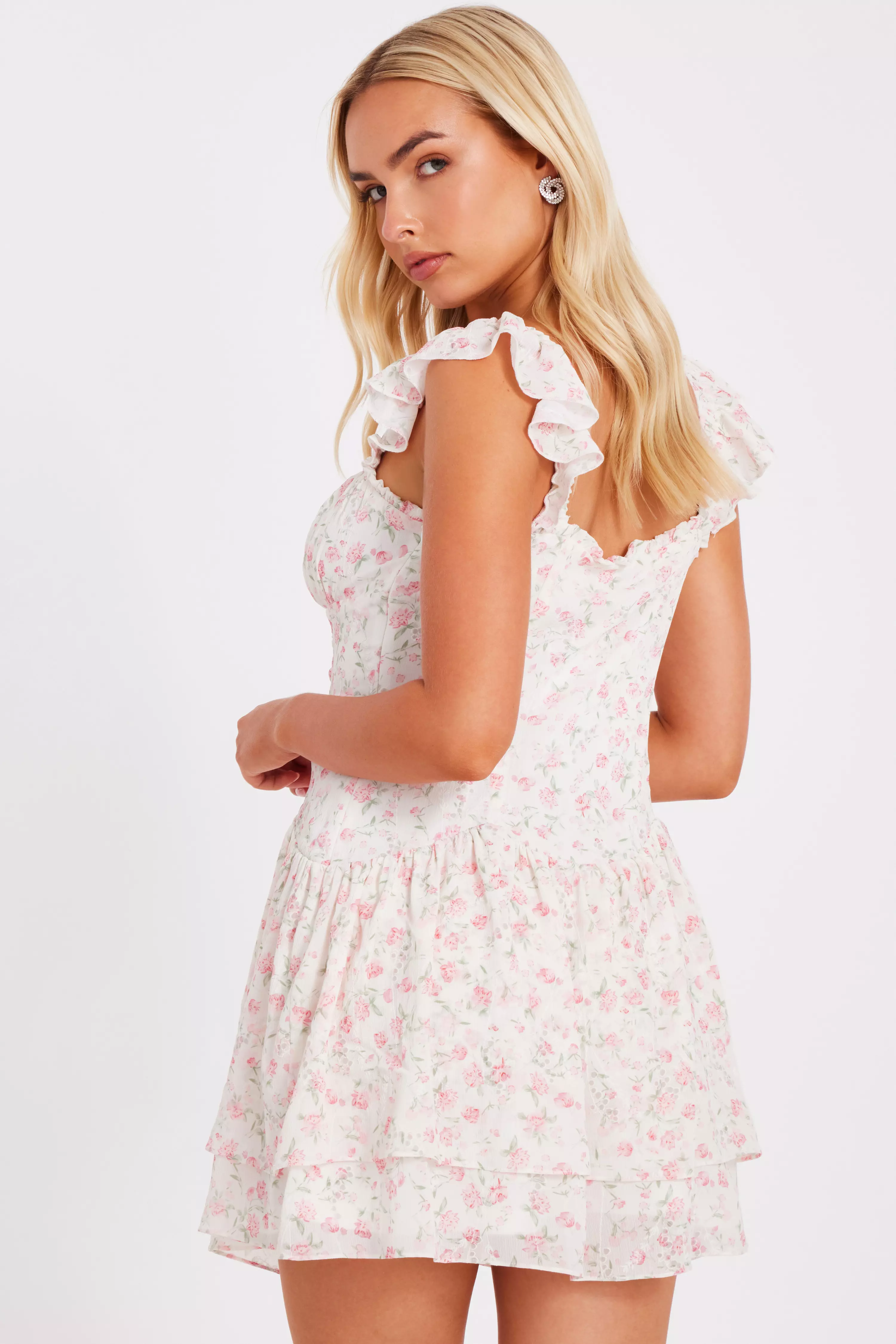 White Chiffon Ditsy Floral Dress