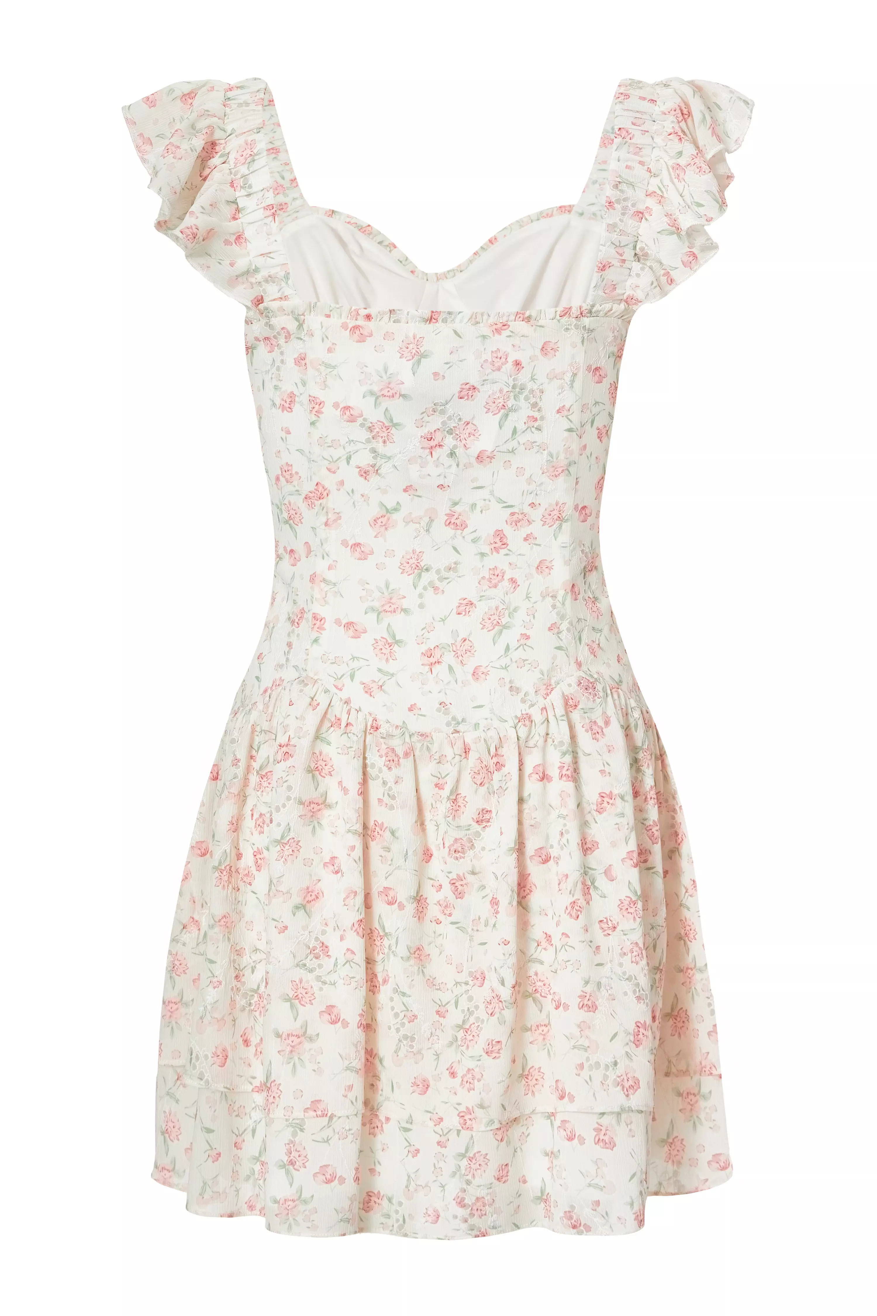 White Chiffon Ditsy Floral Dress