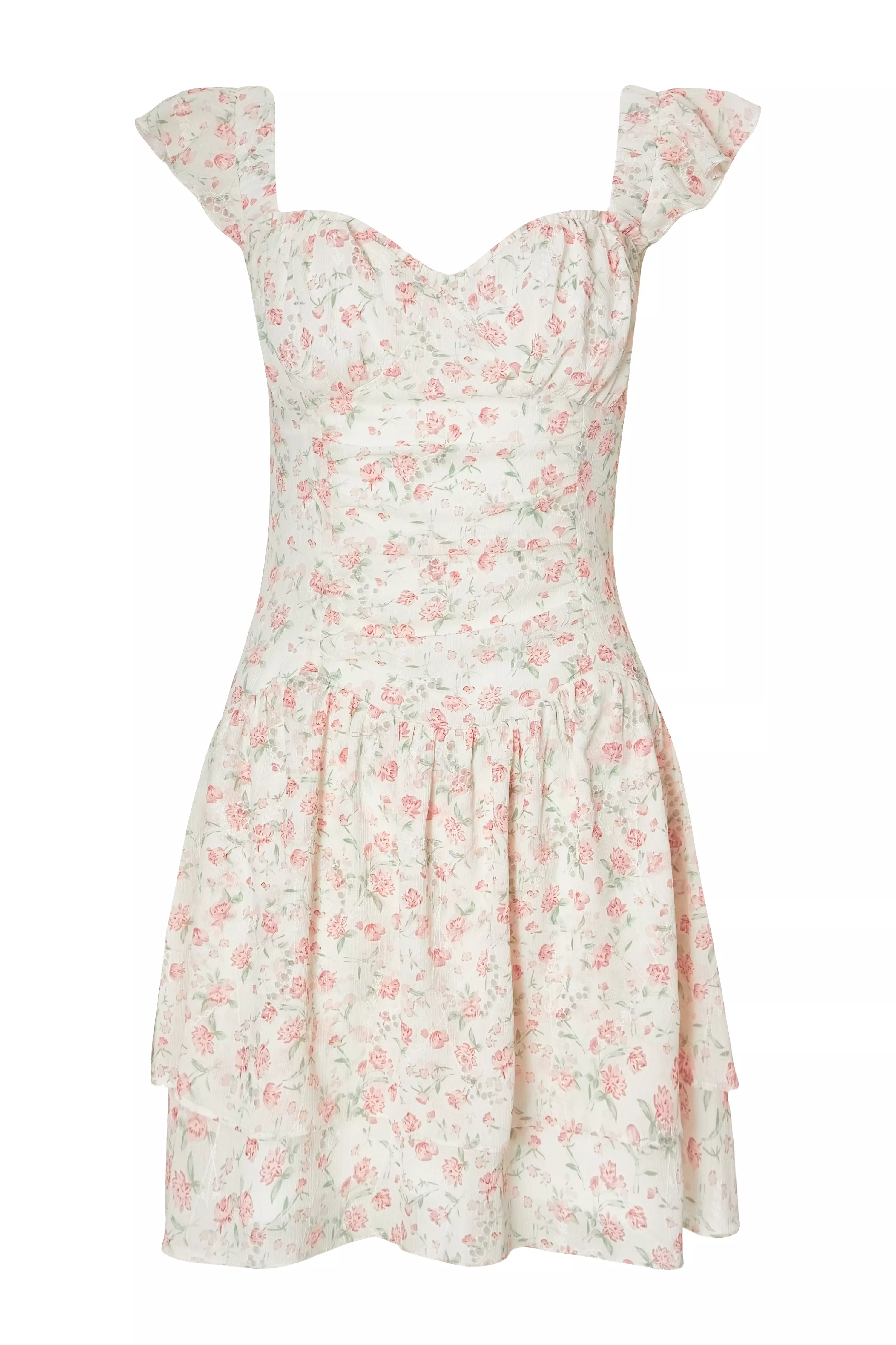 White Chiffon Ditsy Floral Dress