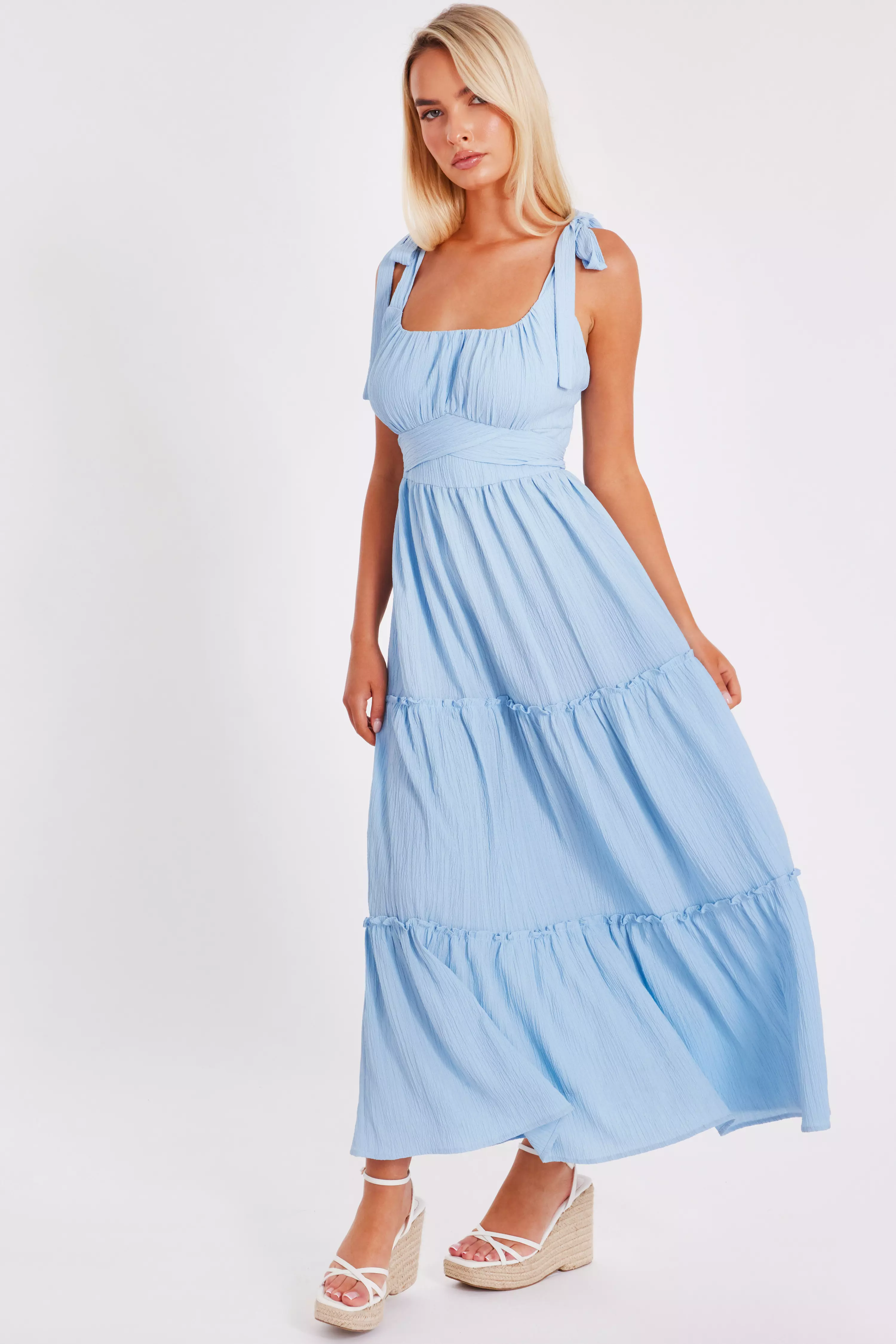 Pale Blue Crinkle Midaxi Dress