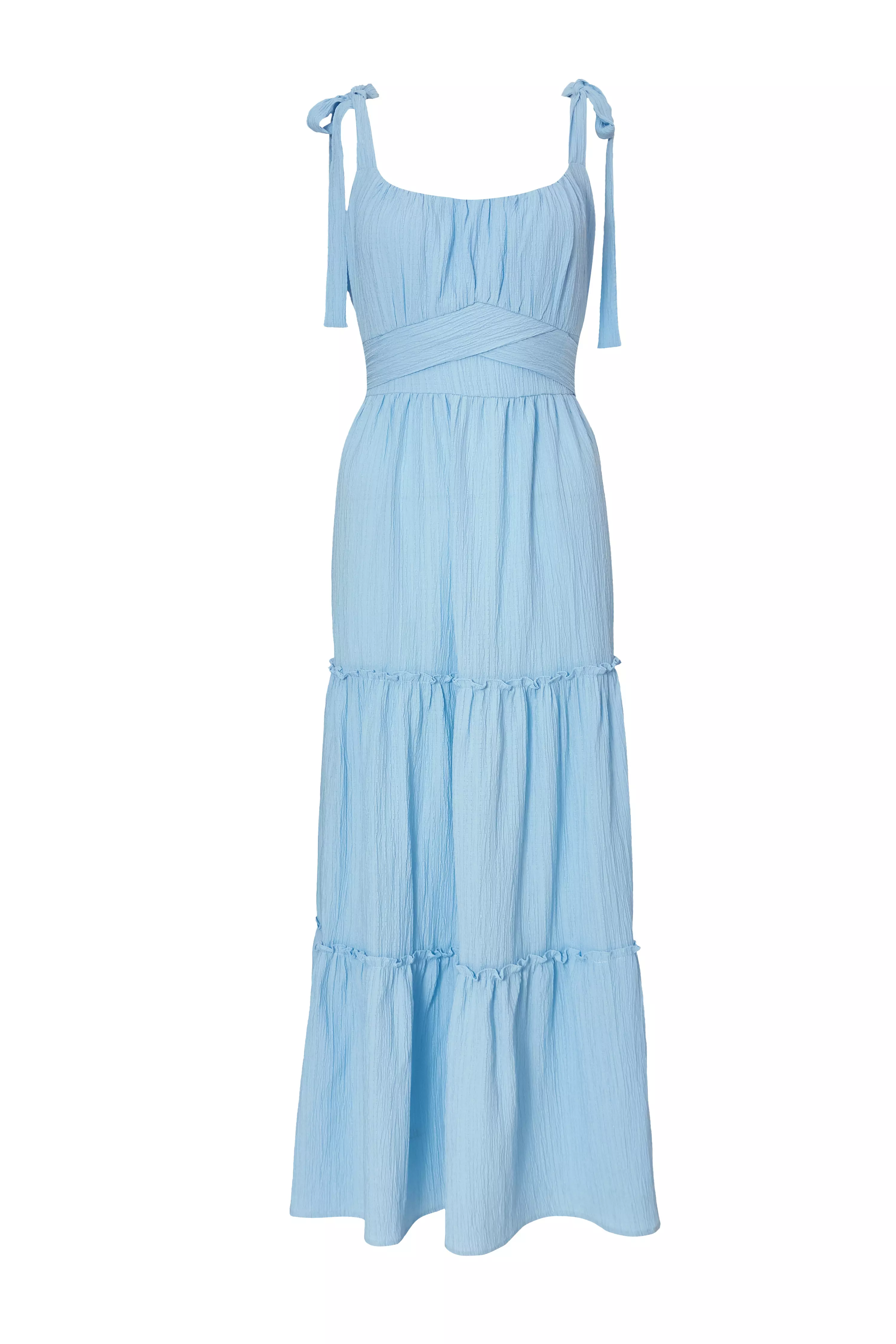 Pale Blue Crinkle Midaxi Dress