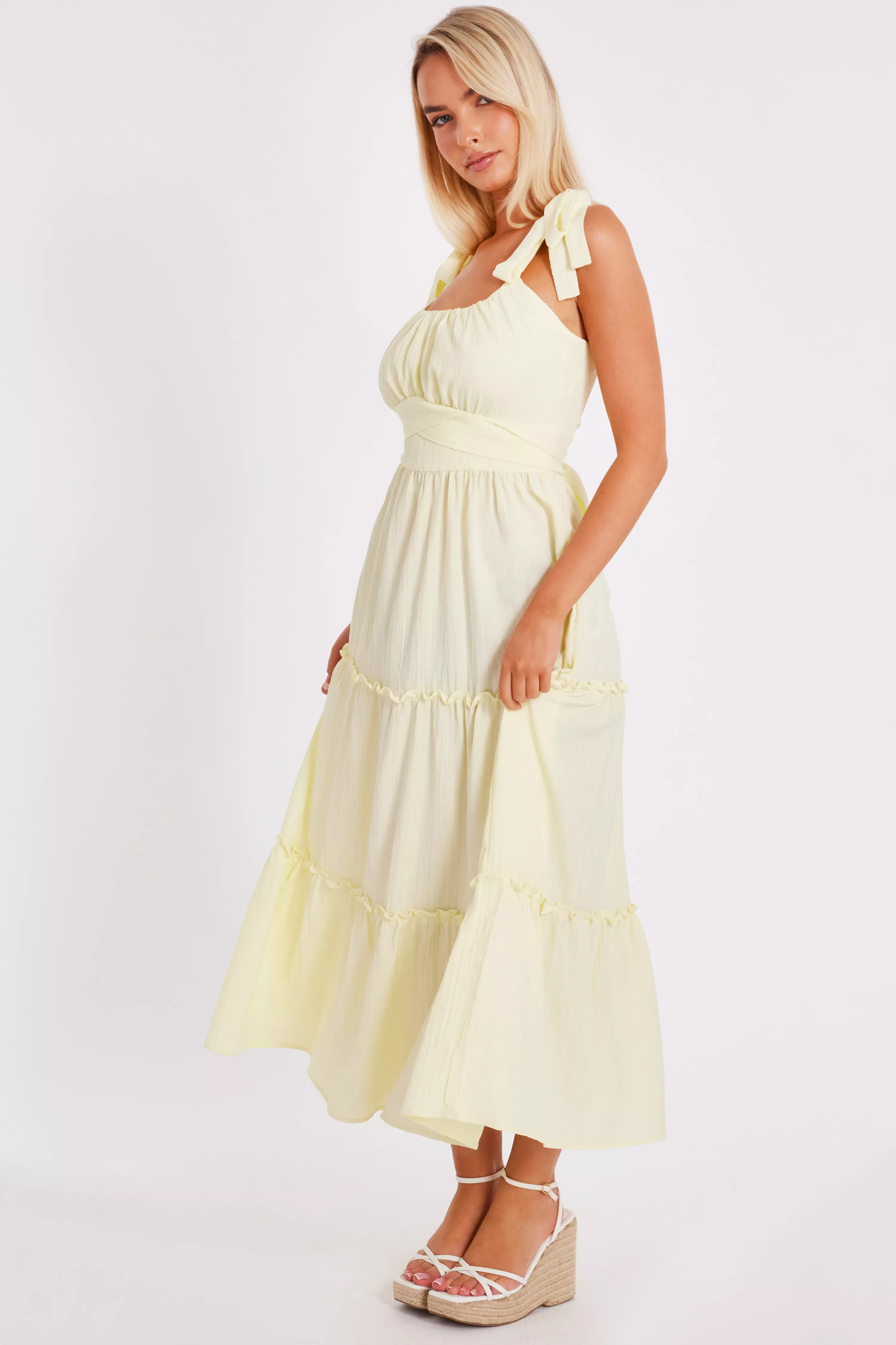 Yellow Crinkle Midaxi Dress