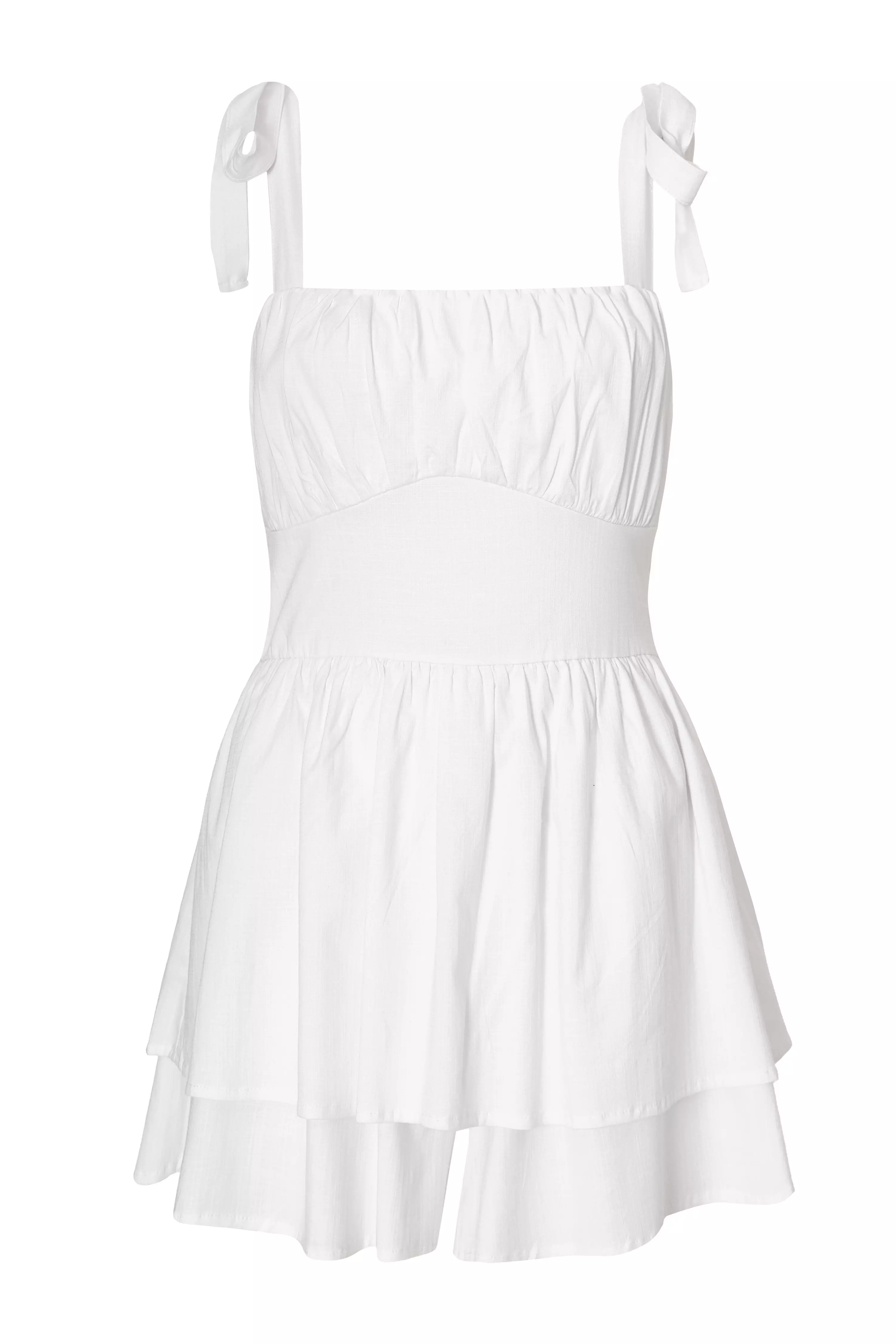White Woven Ruched Playsuit