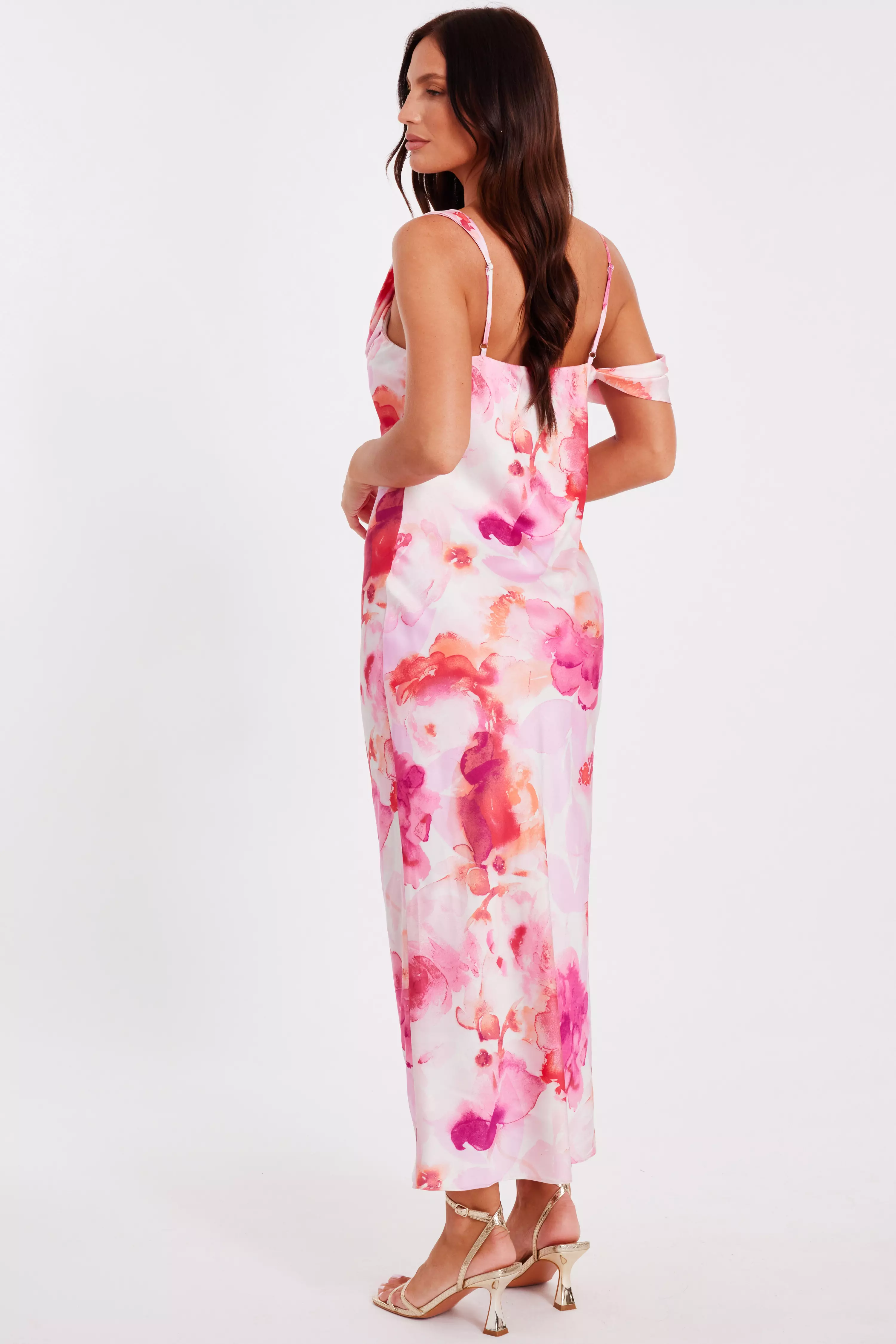 Blush Satin Tropical Print Midaxi Dres