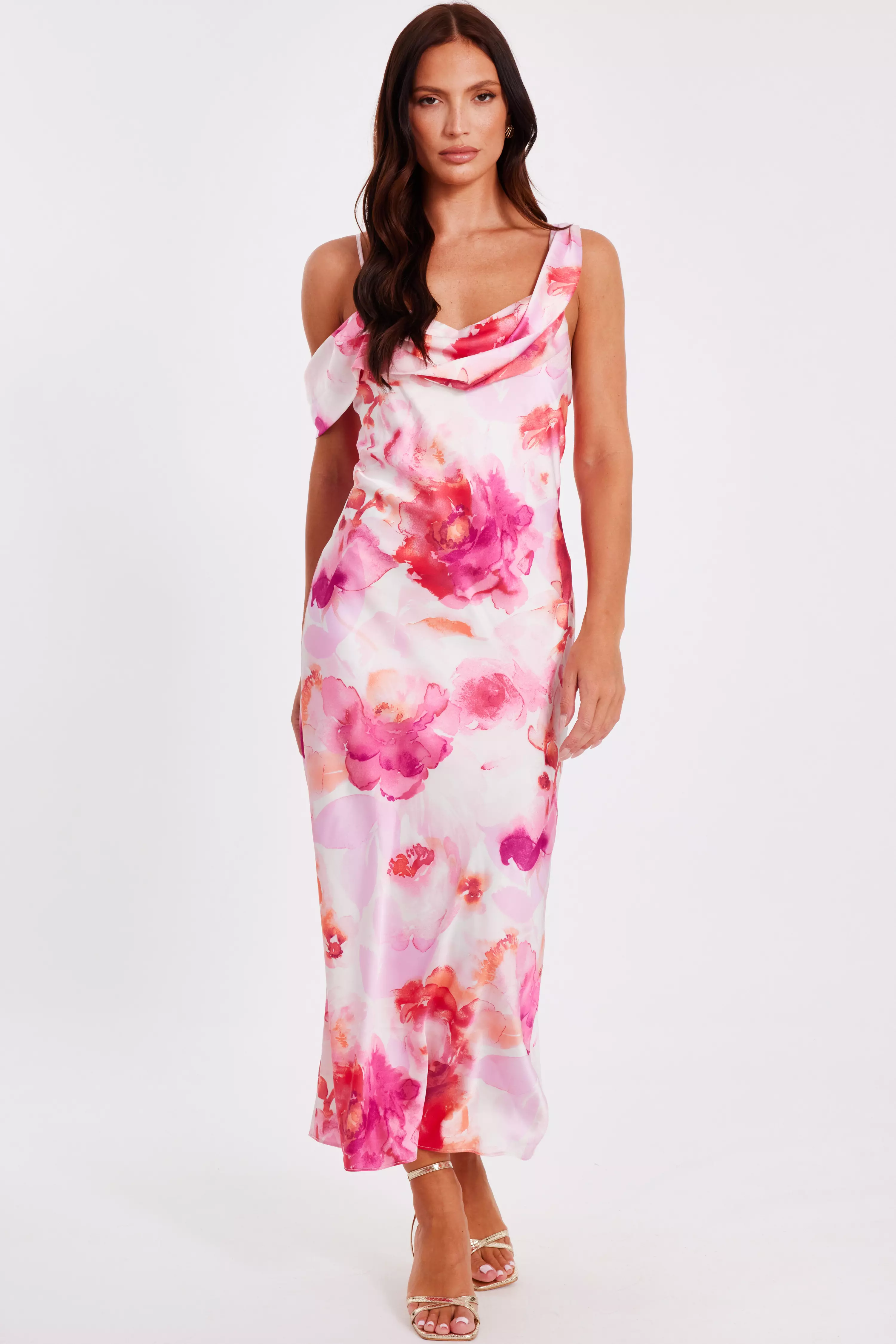 Blush Satin Tropical Print Midaxi Dres
