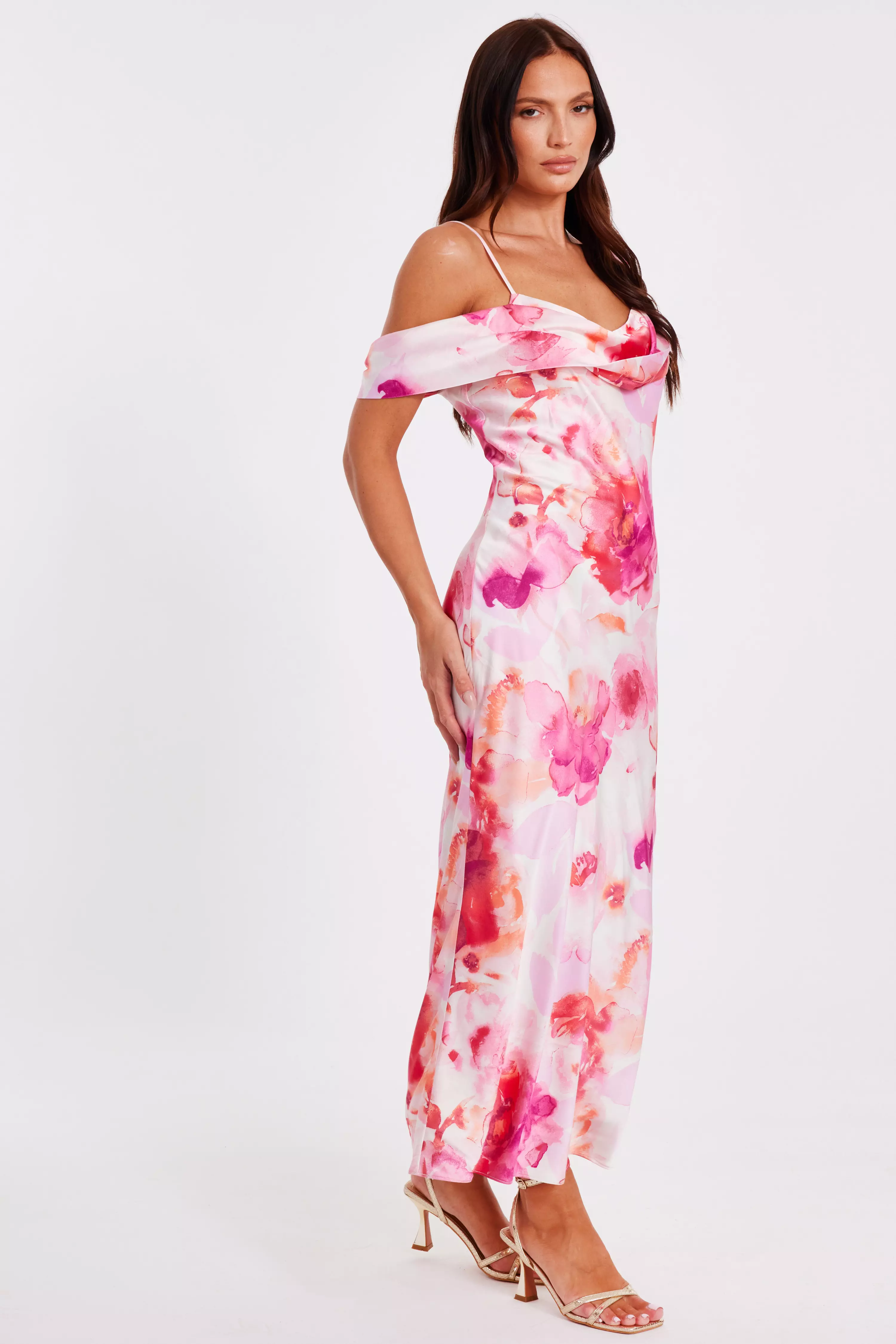 Blush Satin Tropical Print Midaxi Dres