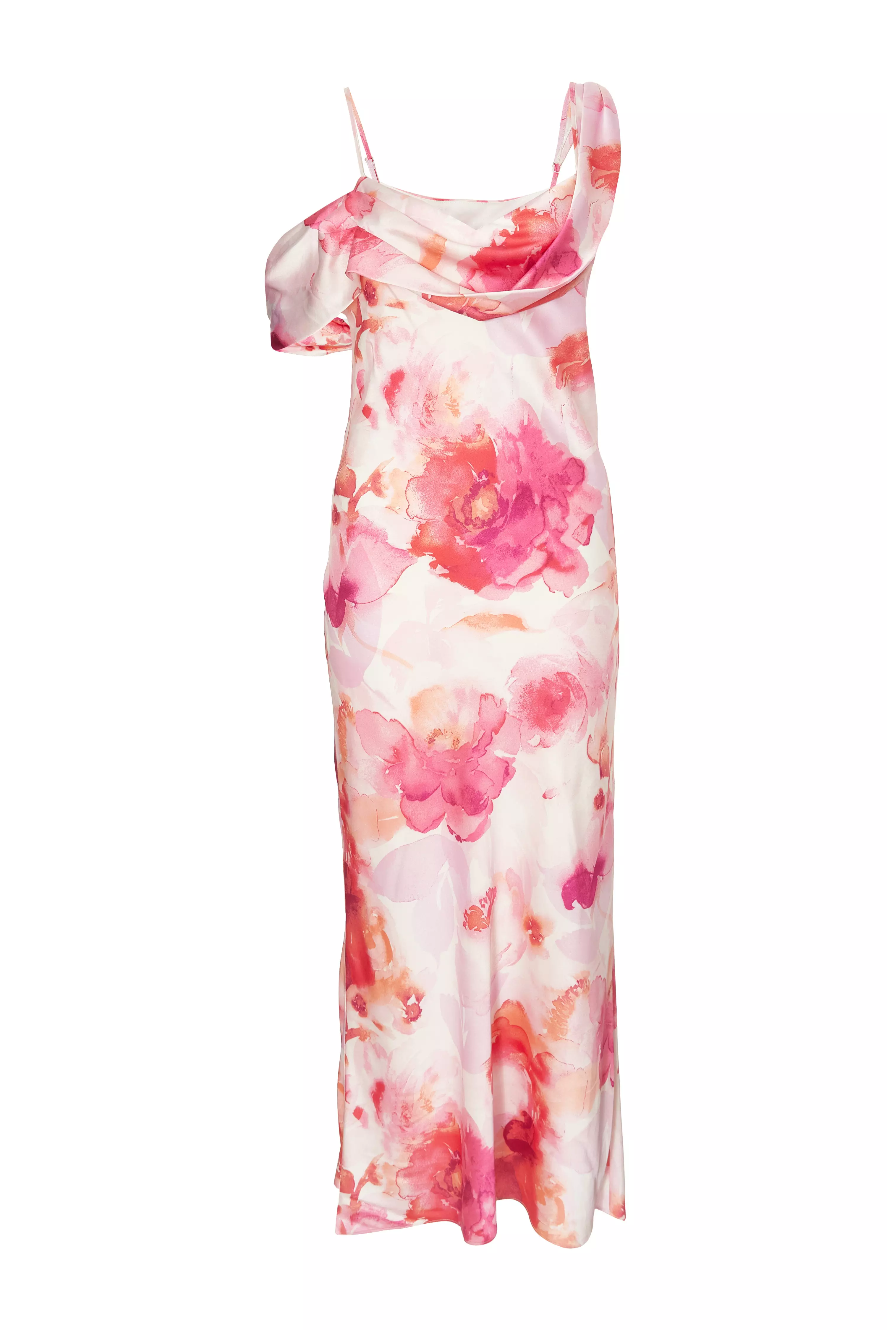 Blush Satin Tropical Print Midaxi Dres