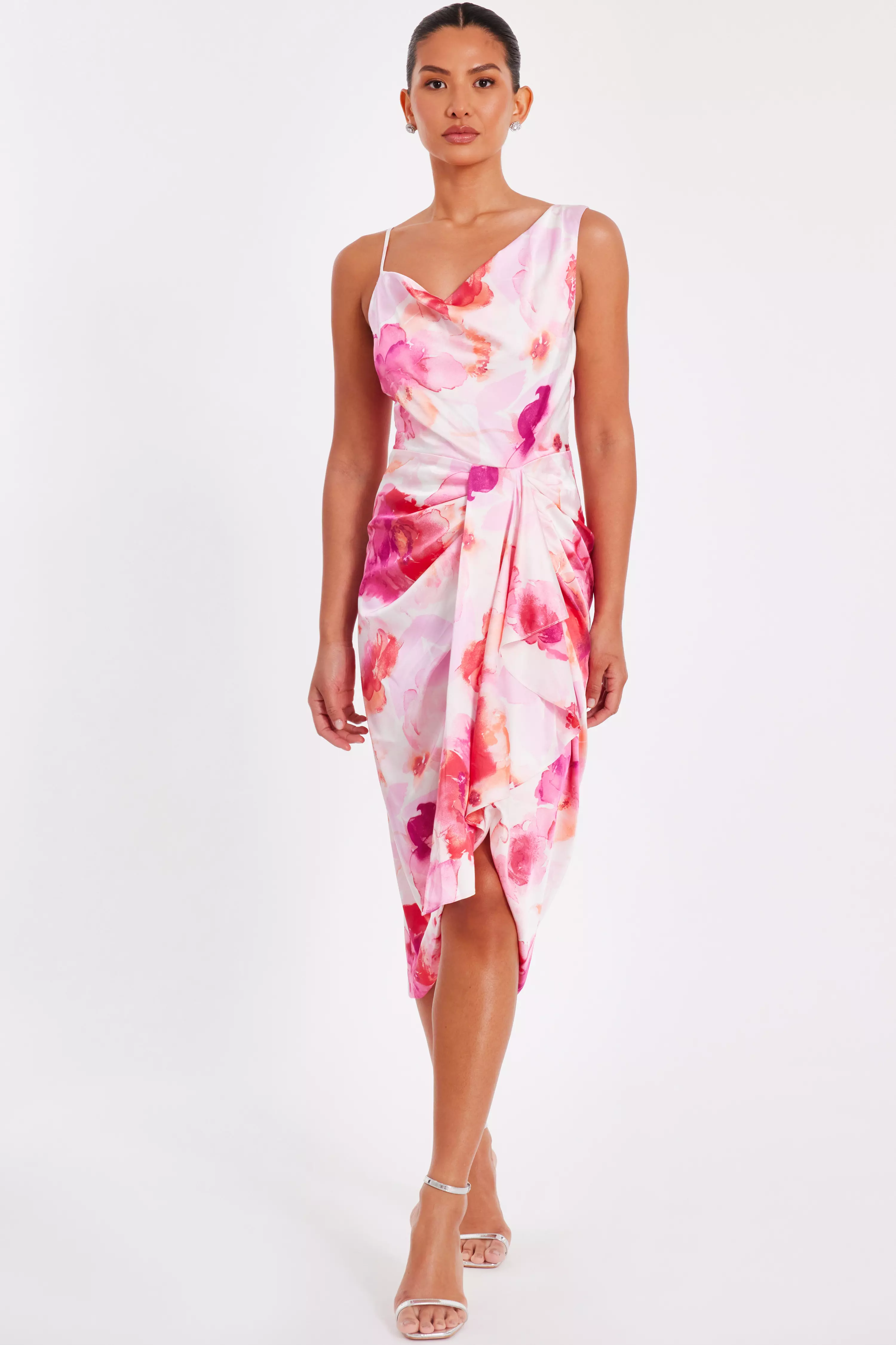 Blush Floral Print Midi Dress