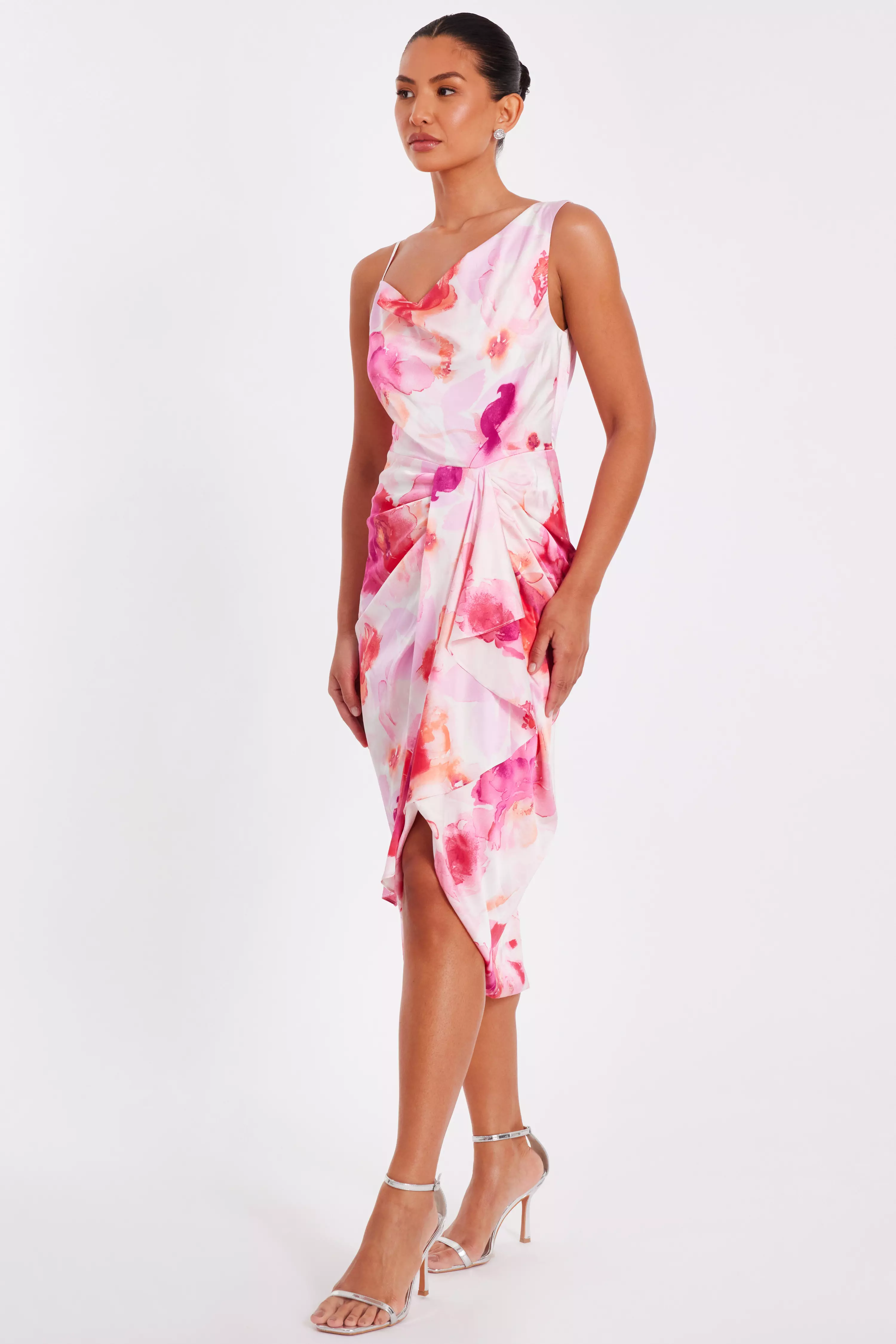Blush Floral Print Midi Dress