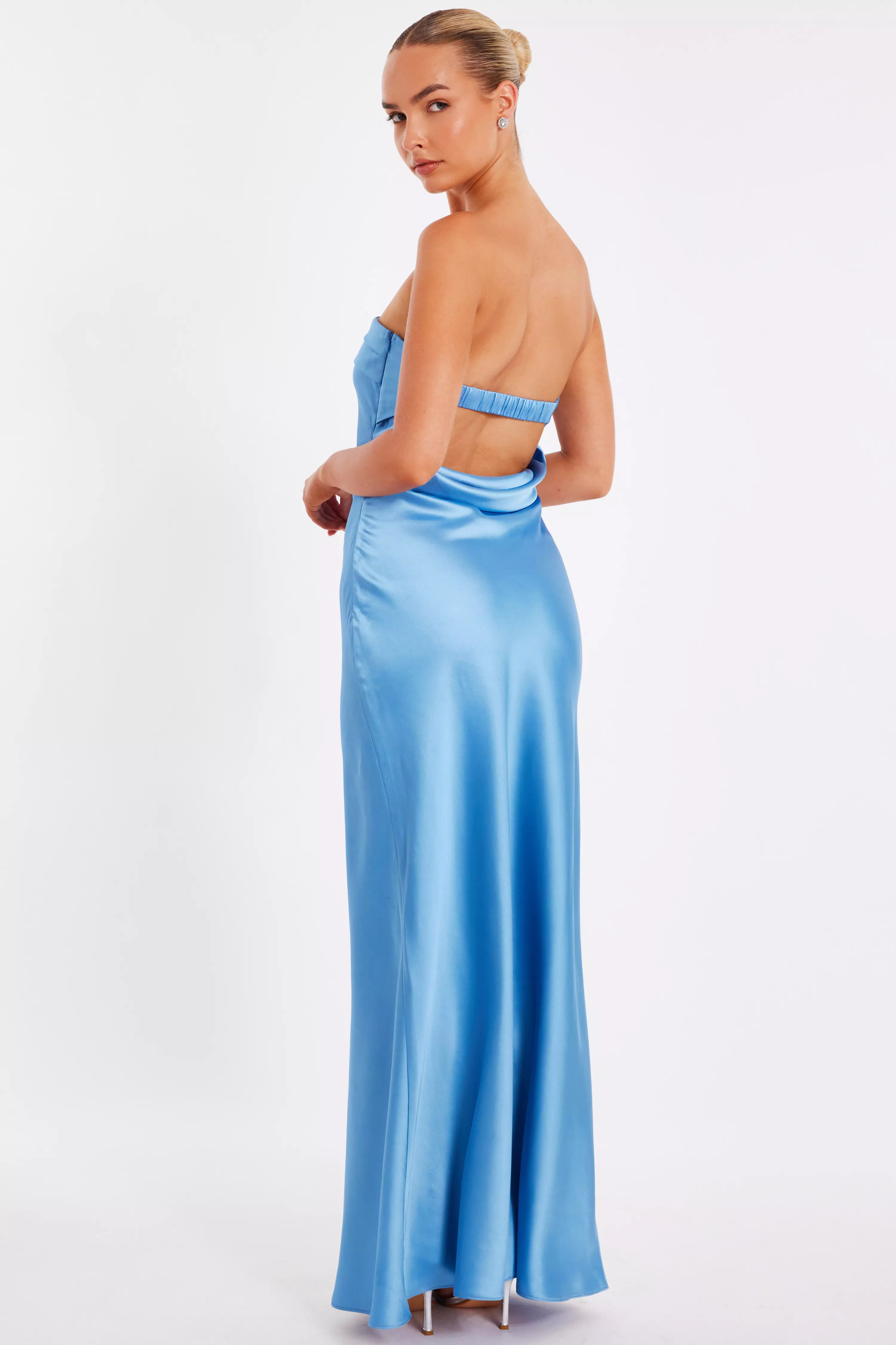 Blue Satin Bandeau Midaxi Dress