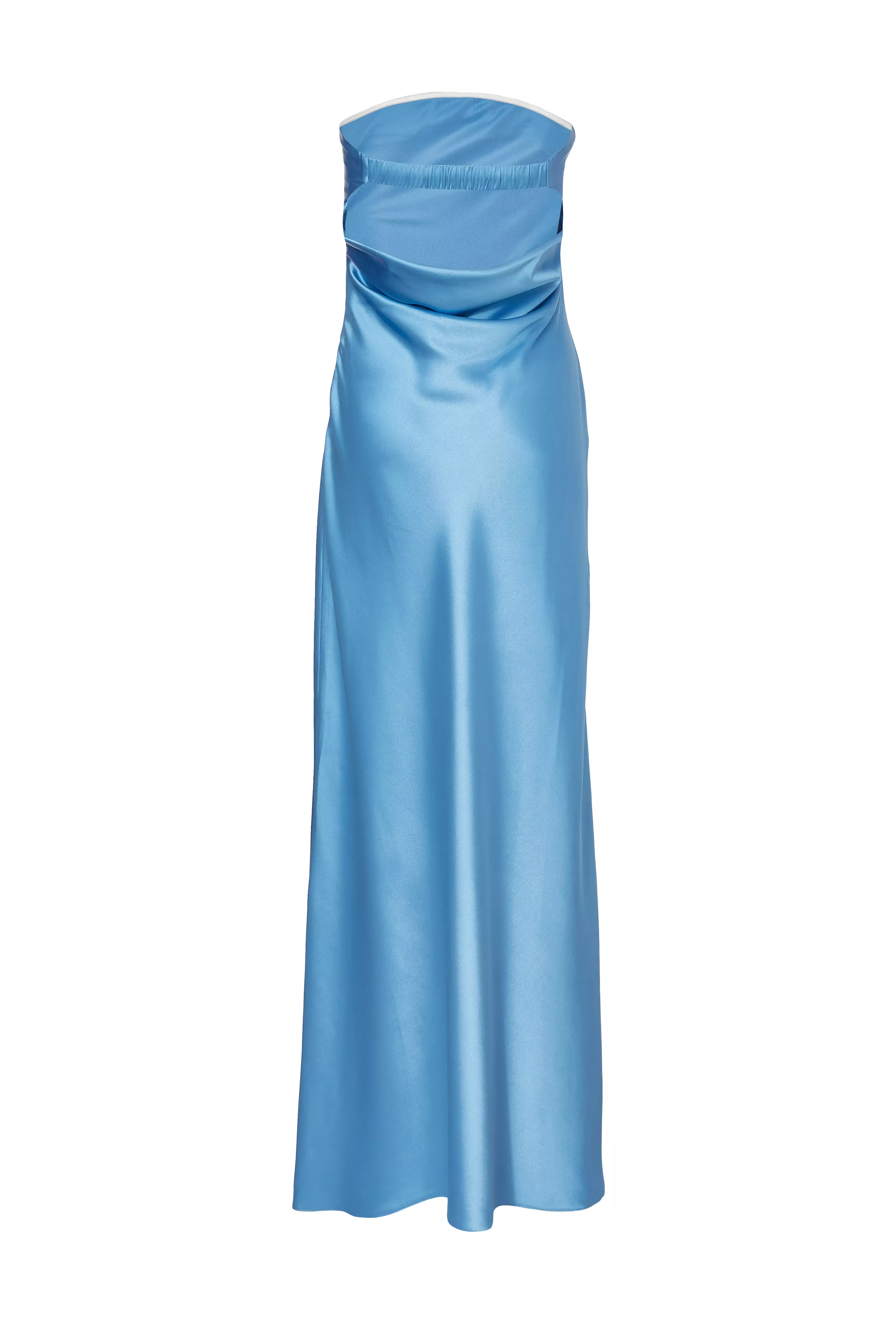 Blue Satin Bandeau Midaxi Dress