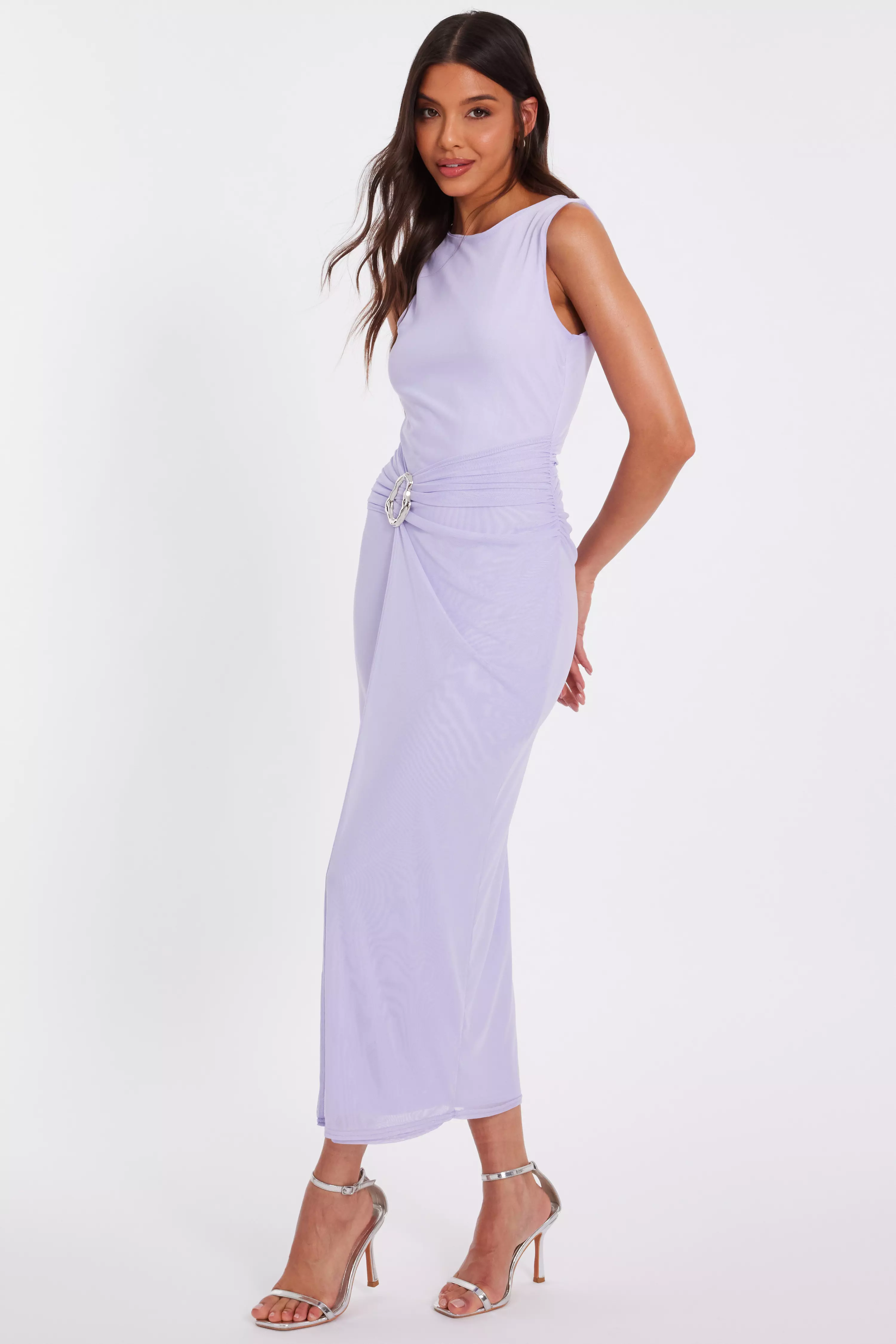 Lilac Mesh Buckle Midaxi Dress