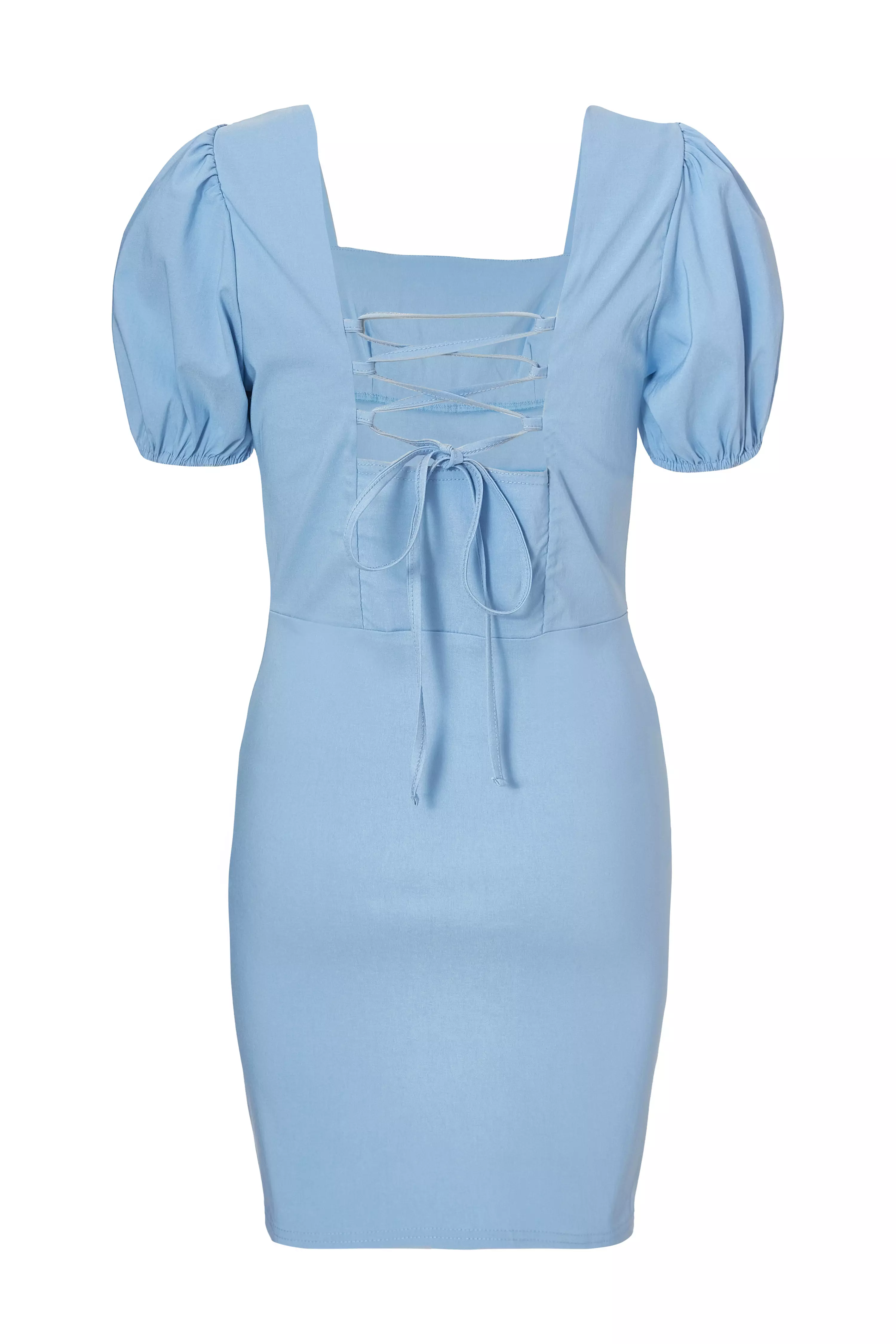 Blue Puff Sleeve Mini Dress