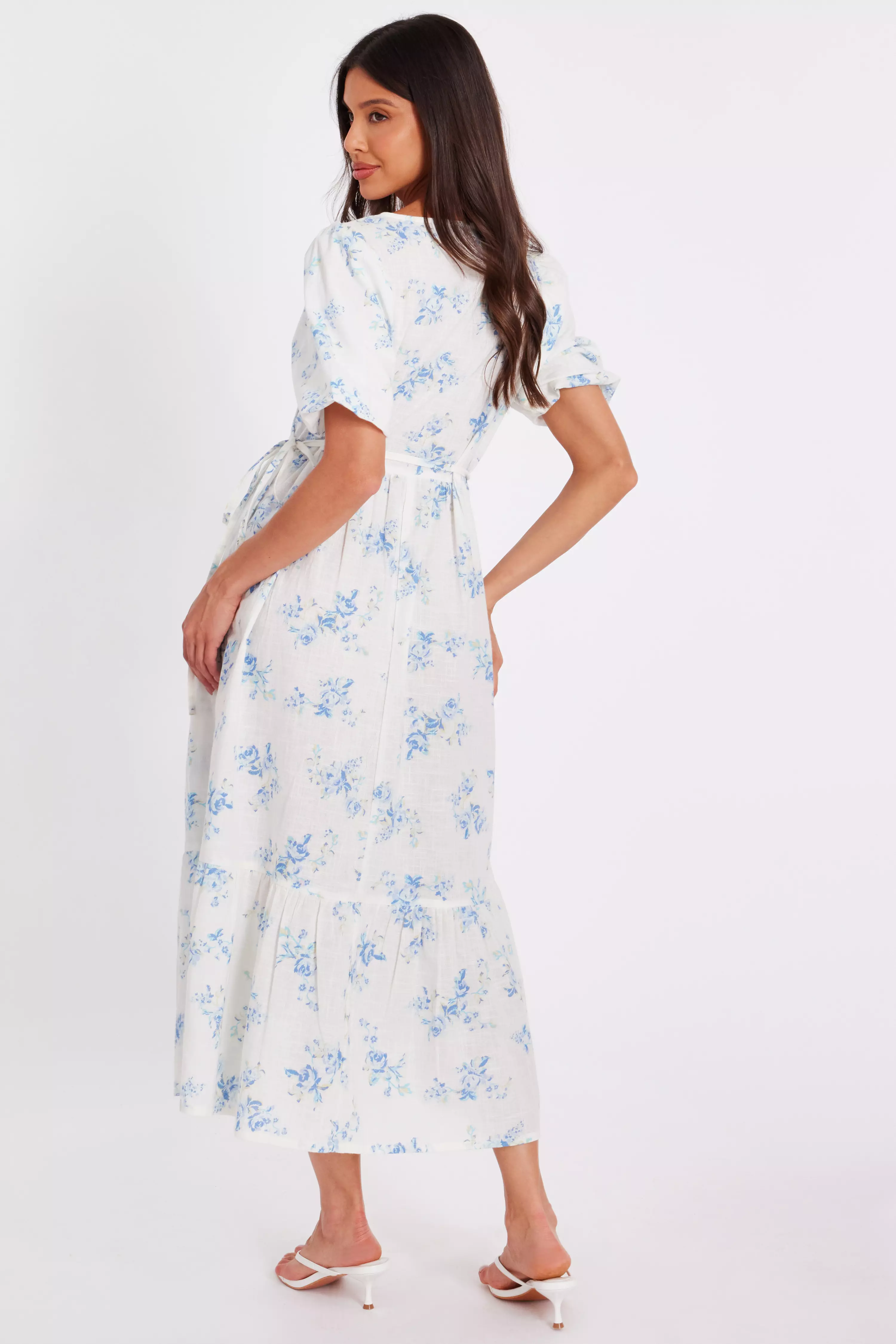 White Floral Wrap Midaxi Dress