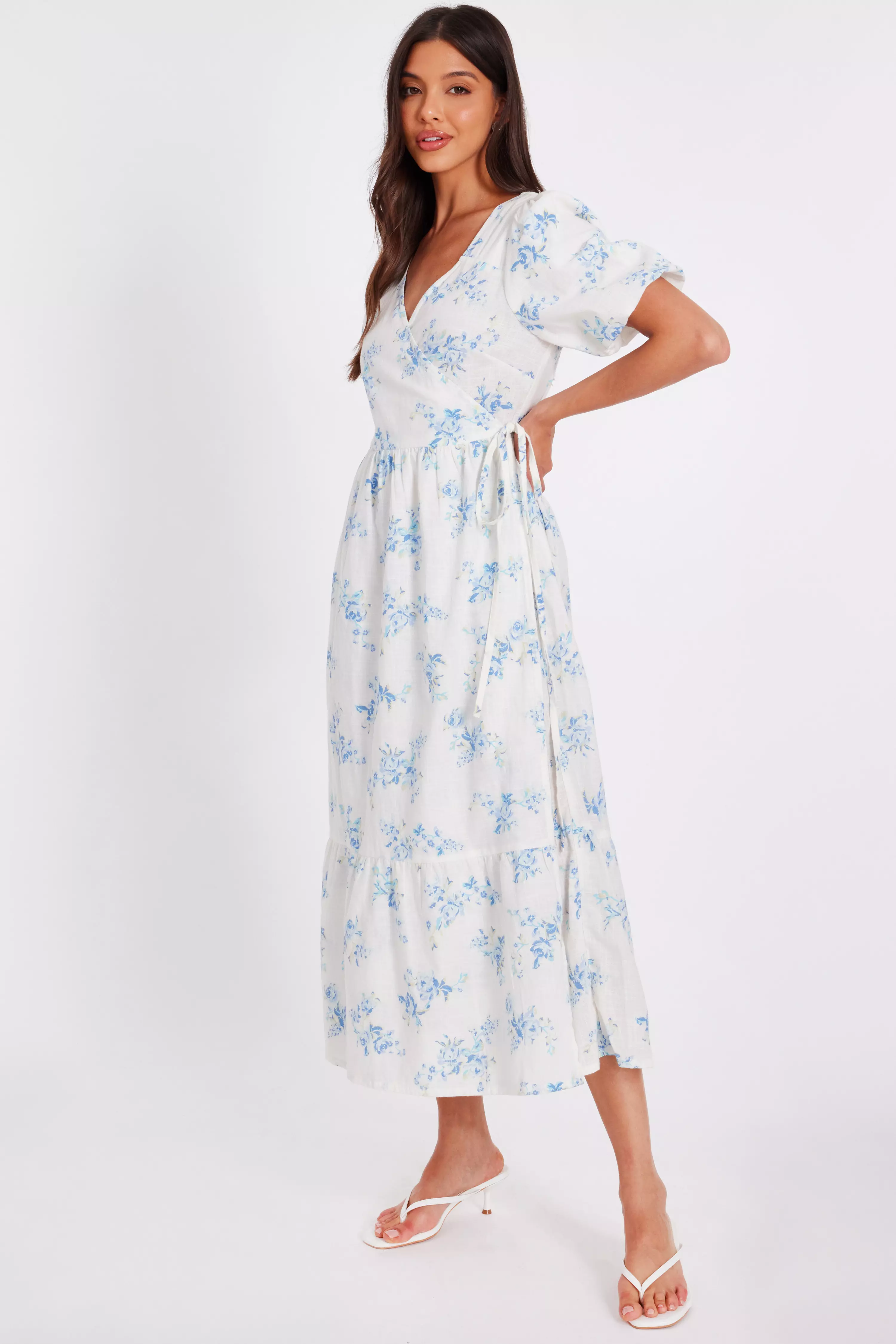 White Floral Wrap Midaxi Dress