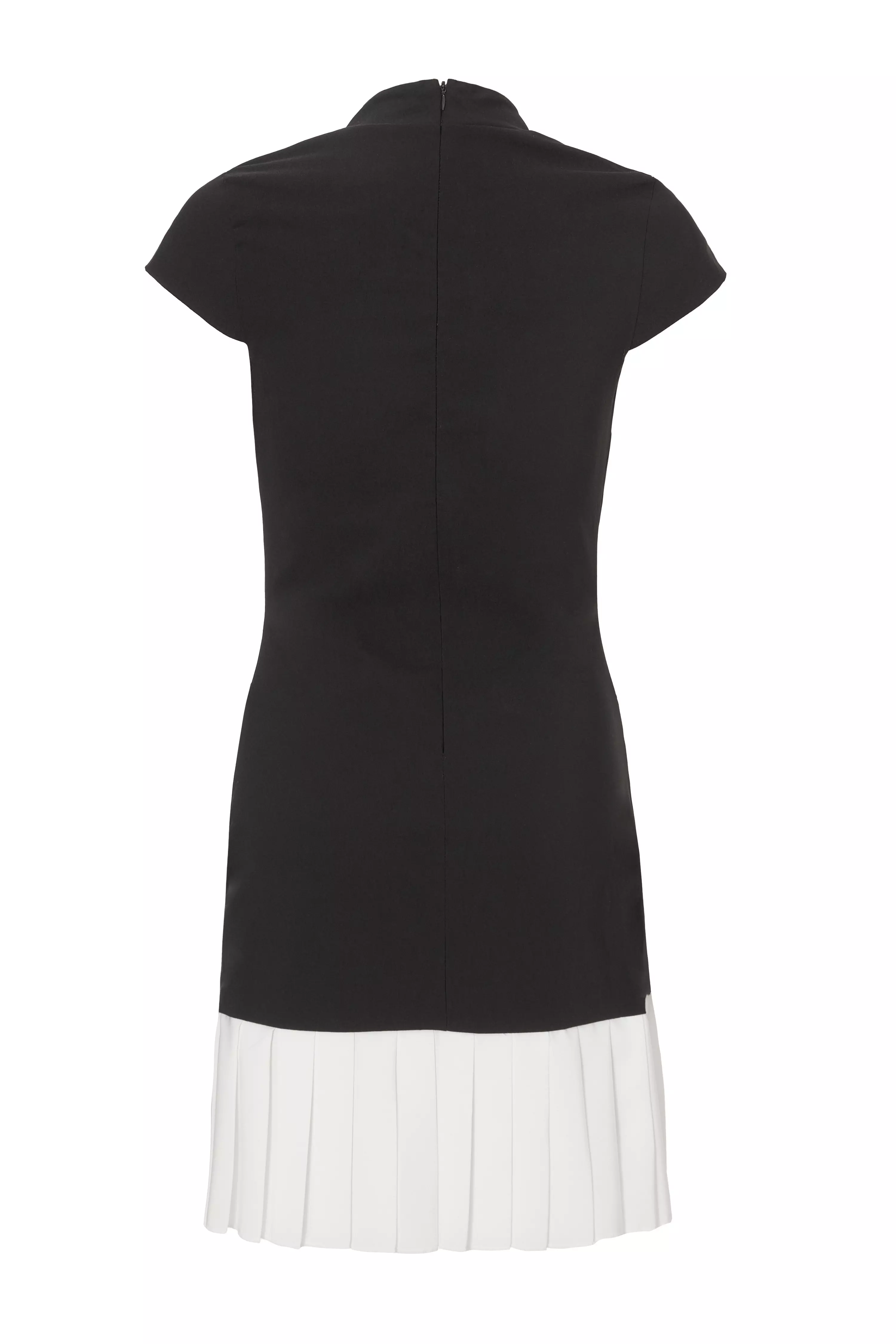 Black Contrast Pleated Mini Dress