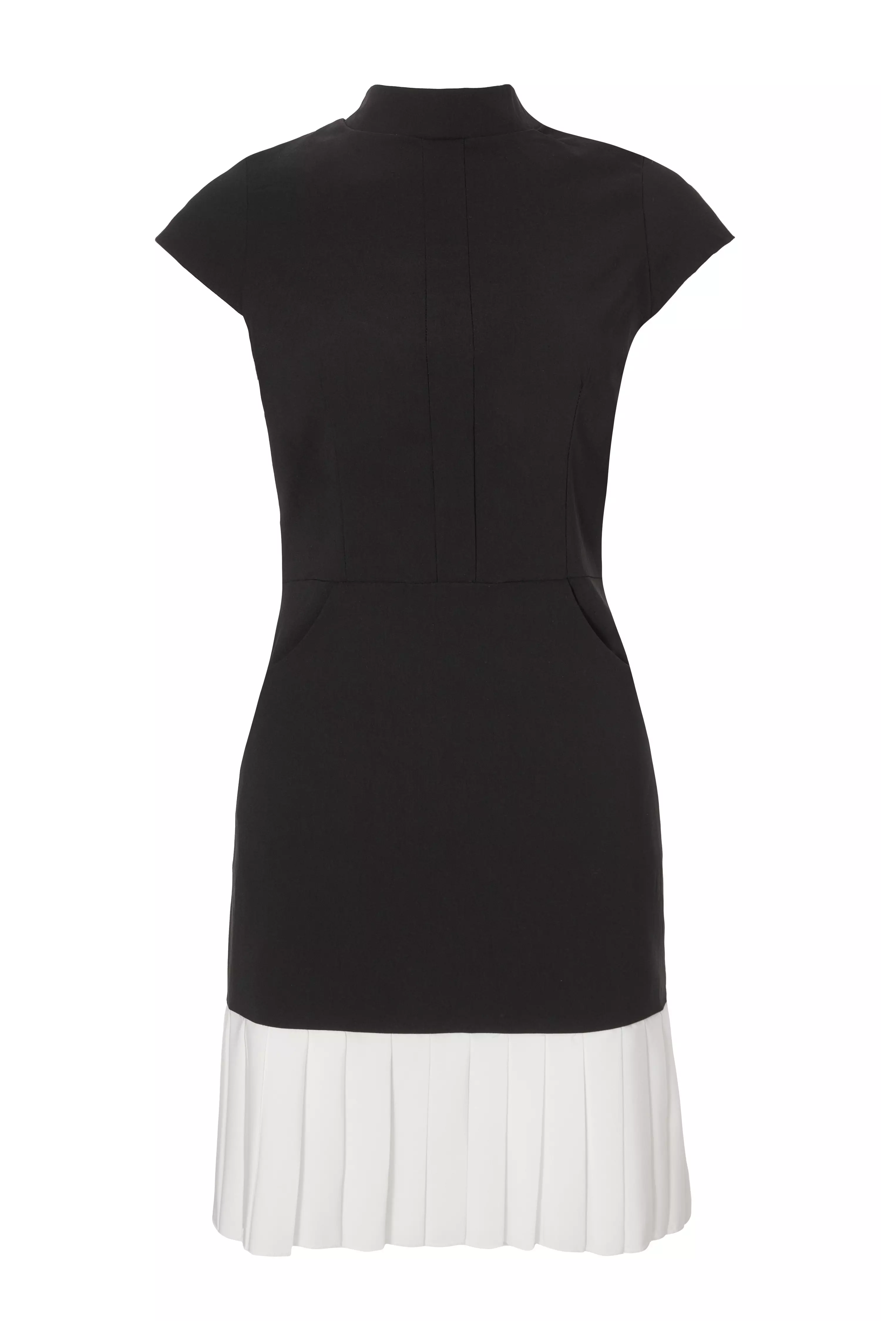 Black Contrast Pleated Mini Dress