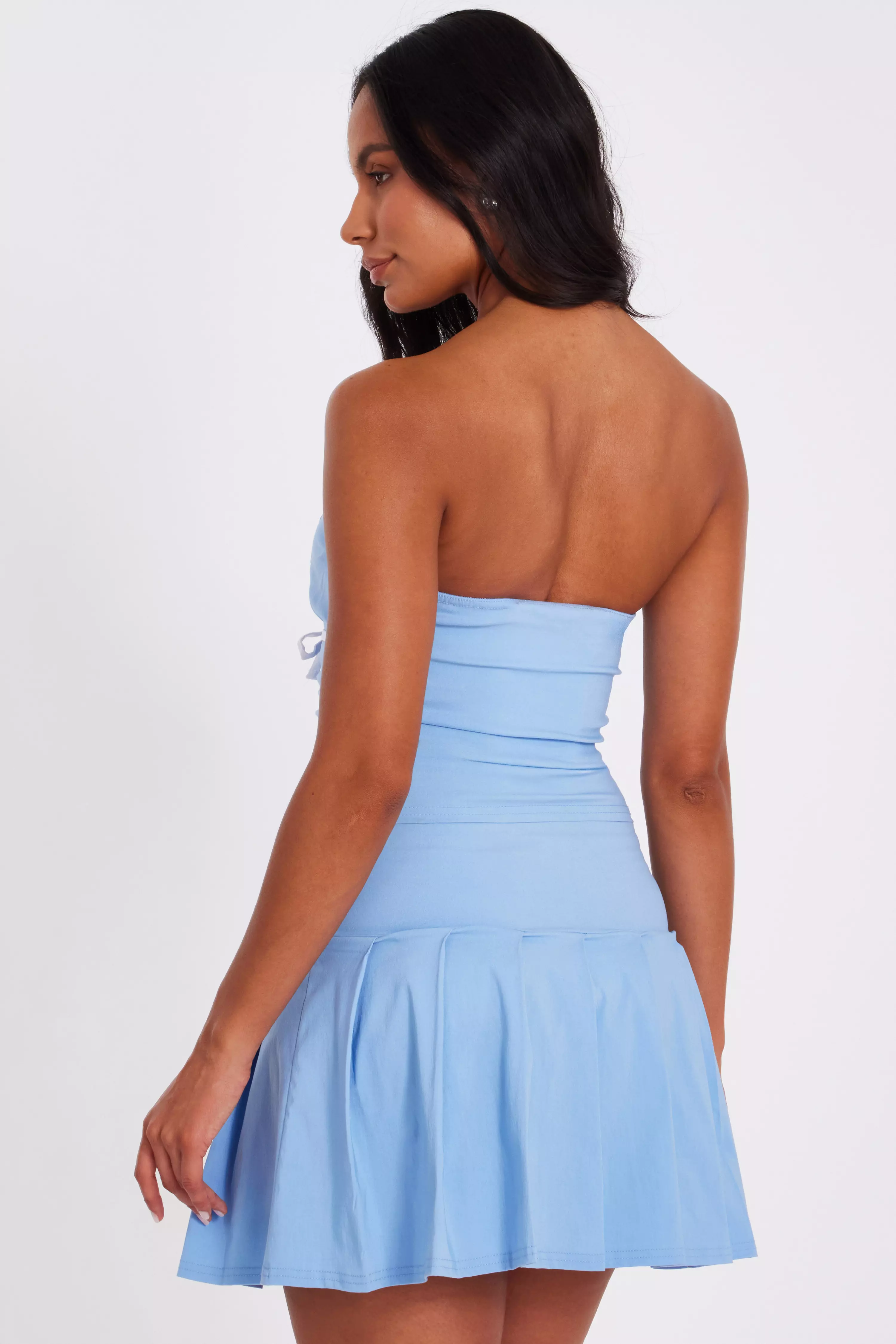 Blue Bandeau Tie Detail Top